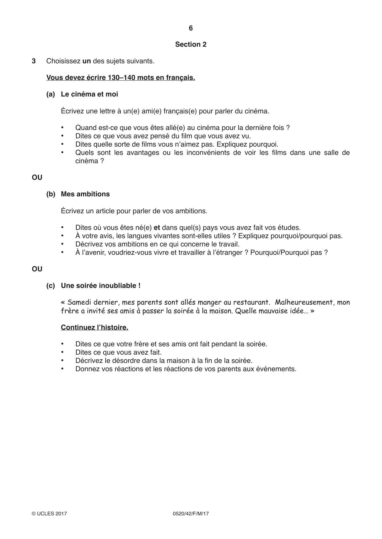 Cambridge IGCSE French - Foreign Language 0520 2017 Feb/March Paper 4 · Variant 2 question paper, page 6 of 8