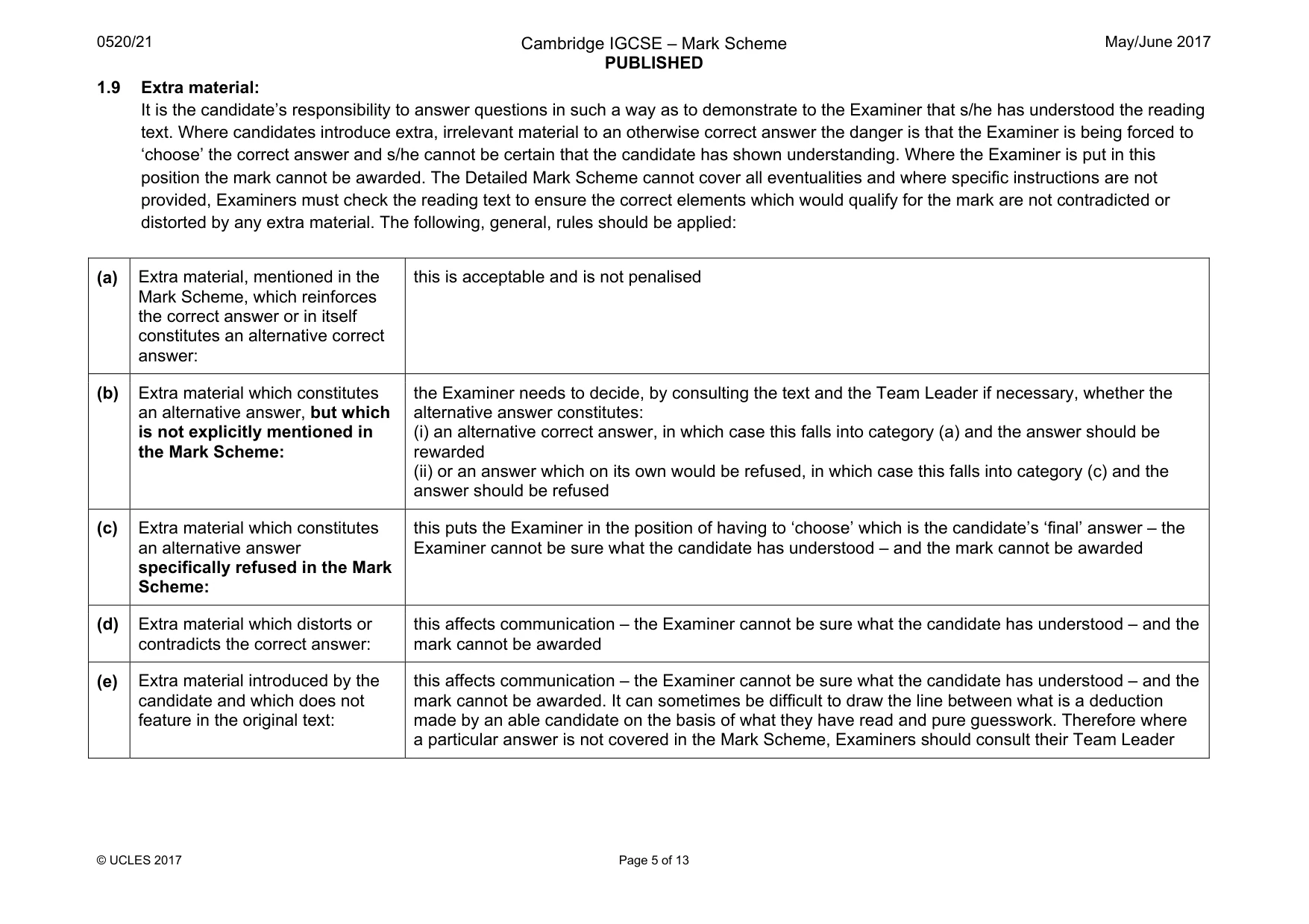 Mark scheme, page 5 of 13