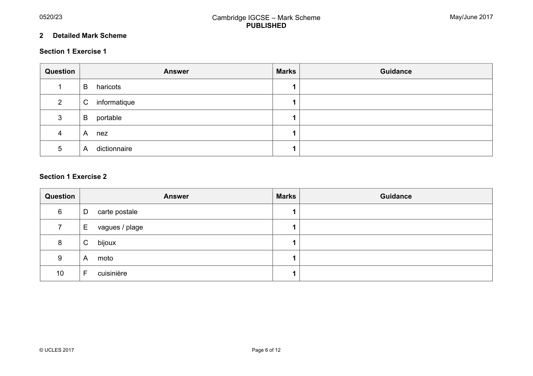 Mark scheme, page 6 of 12