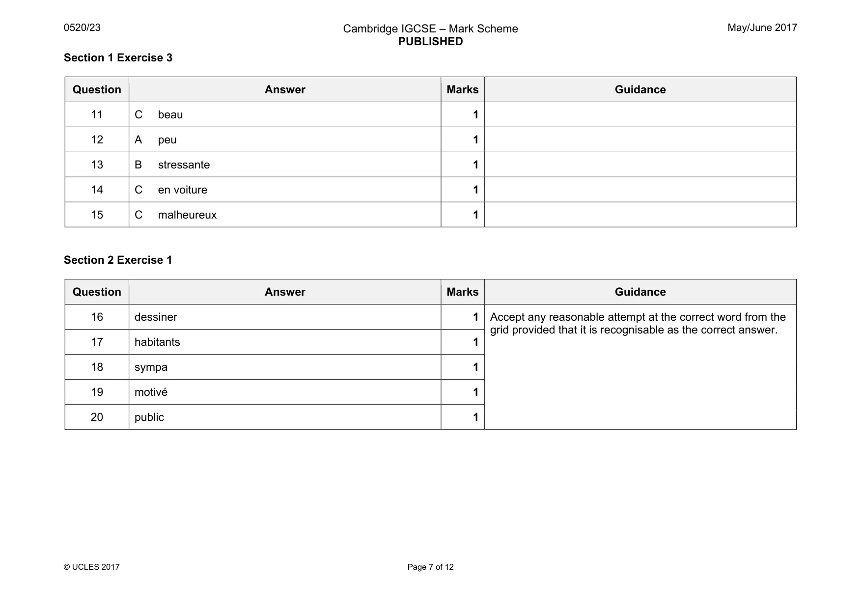 Mark scheme, page 7 of 12