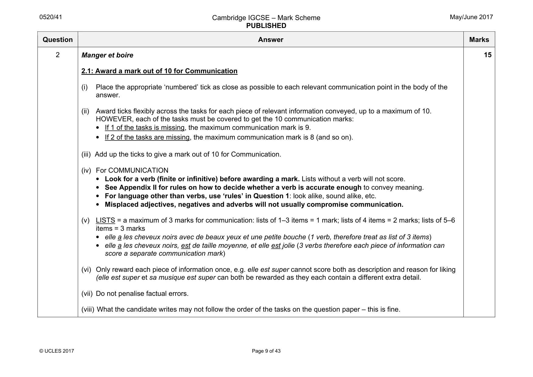 Mark scheme, page 9 of 43