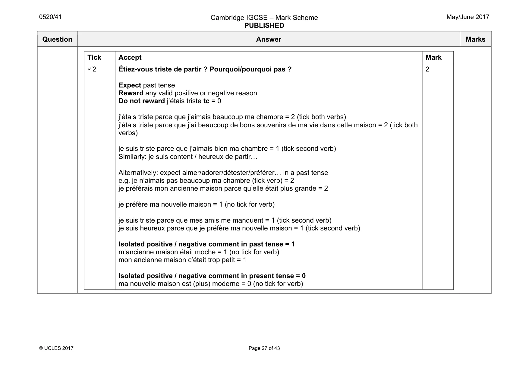 Mark scheme, page 27 of 43