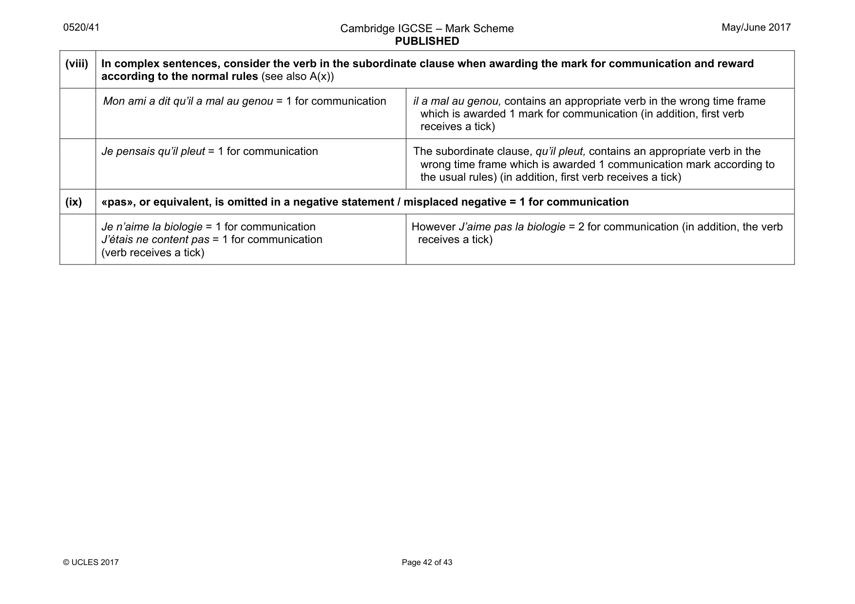 Mark scheme, page 42 of 43