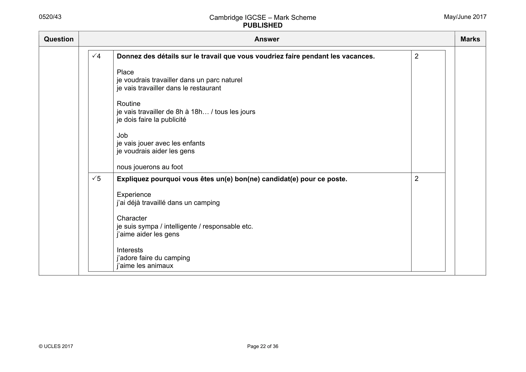 Mark scheme, page 22 of 36