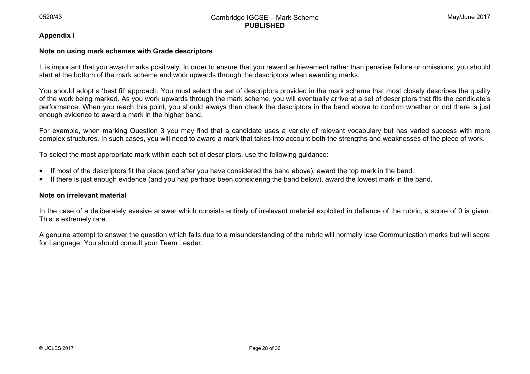 Mark scheme, page 28 of 36