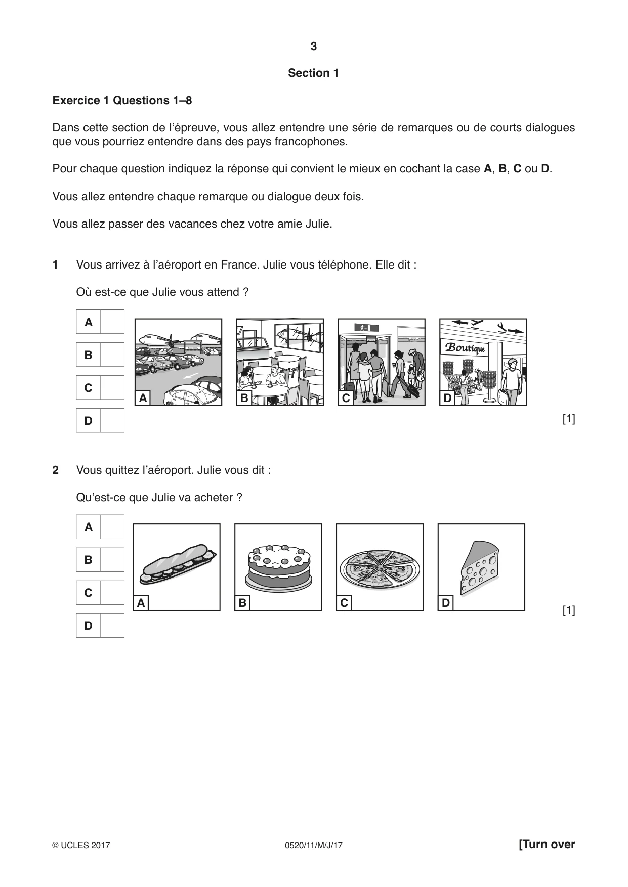 Cambridge IGCSE French - Foreign Language 0520 2017 May/June Paper 1 · Variant 1 question paper, page 3 of 12