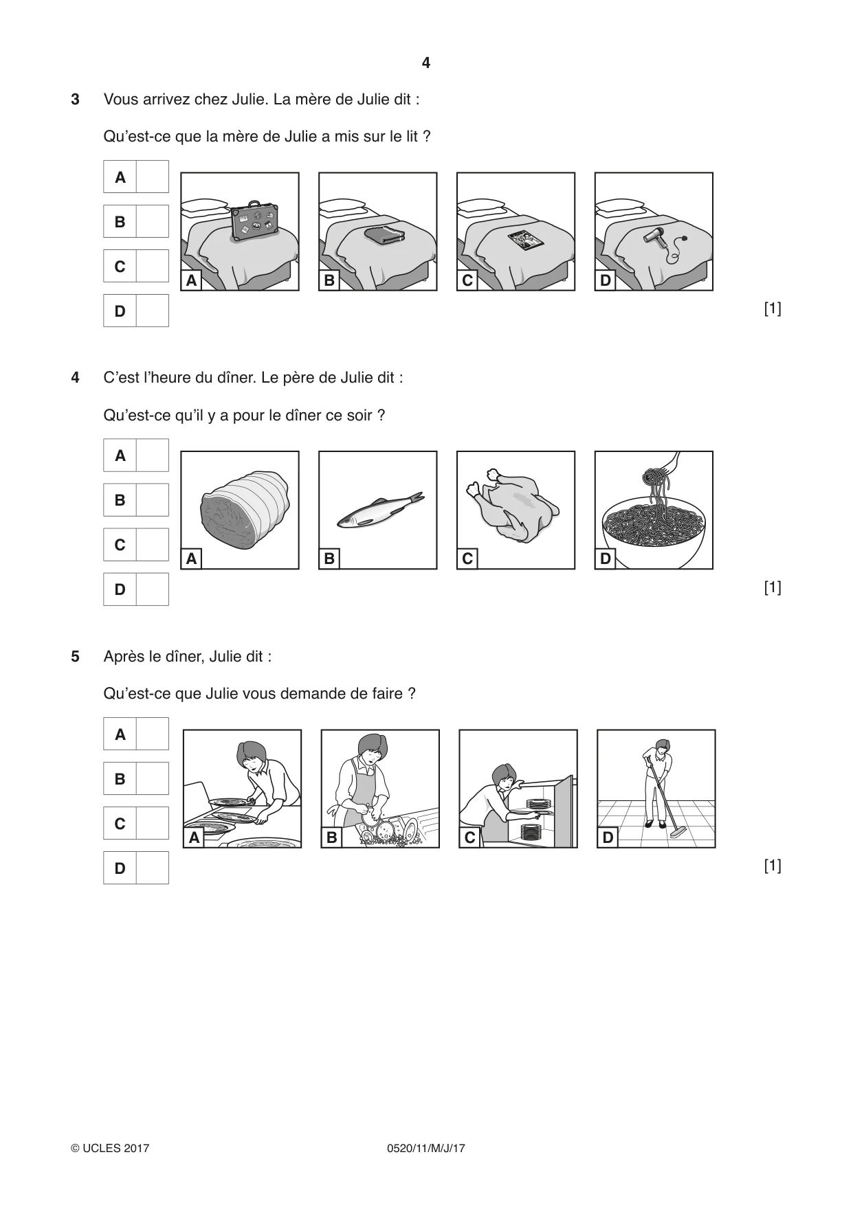 Cambridge IGCSE French - Foreign Language 0520 2017 May/June Paper 1 · Variant 1 question paper, page 4 of 12