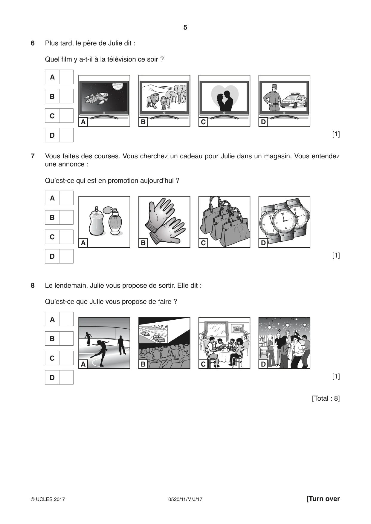 Cambridge IGCSE French - Foreign Language 0520 2017 May/June Paper 1 · Variant 1 question paper, page 5 of 12