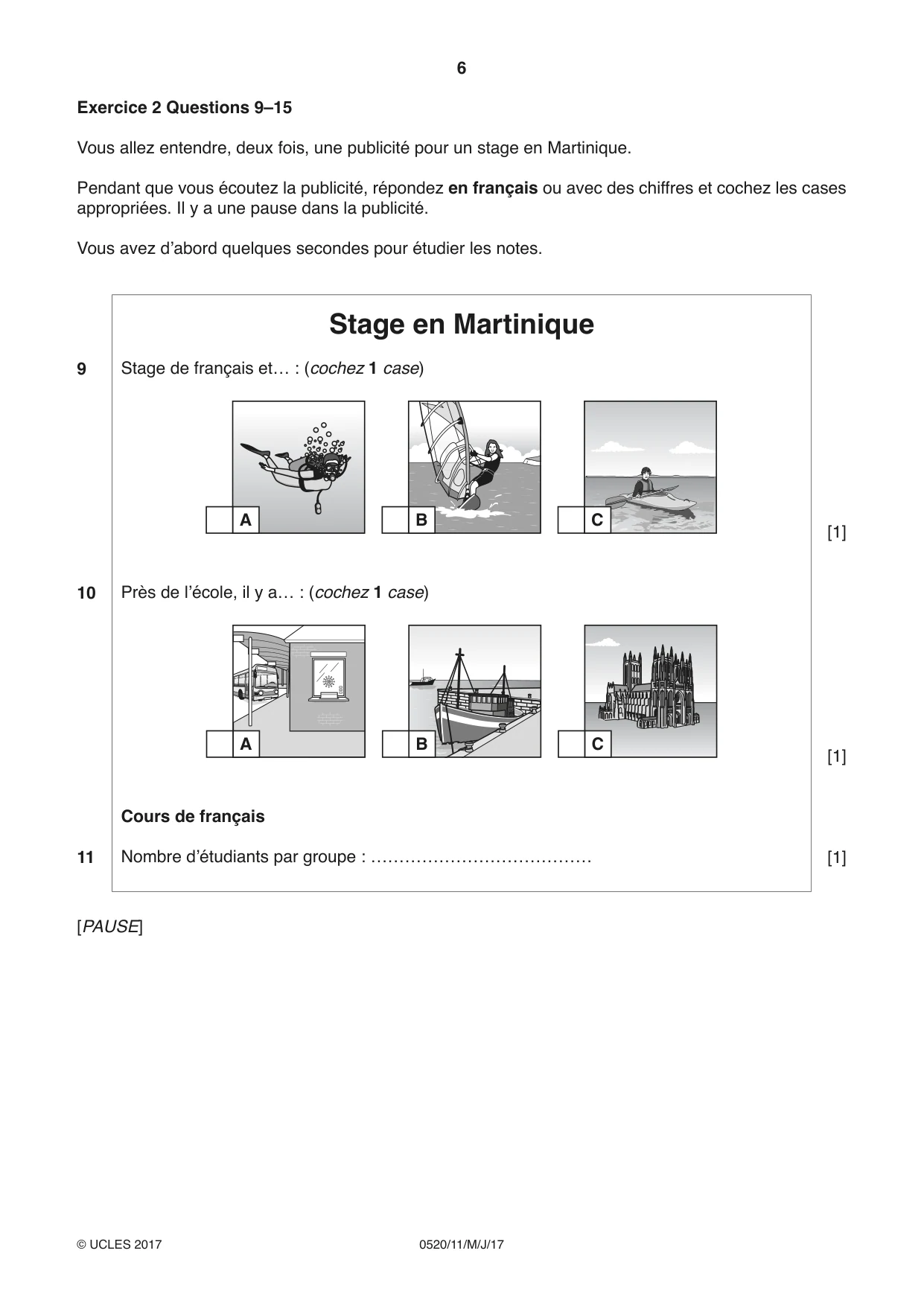 Cambridge IGCSE French - Foreign Language 0520 2017 May/June Paper 1 · Variant 1 question paper, page 6 of 12