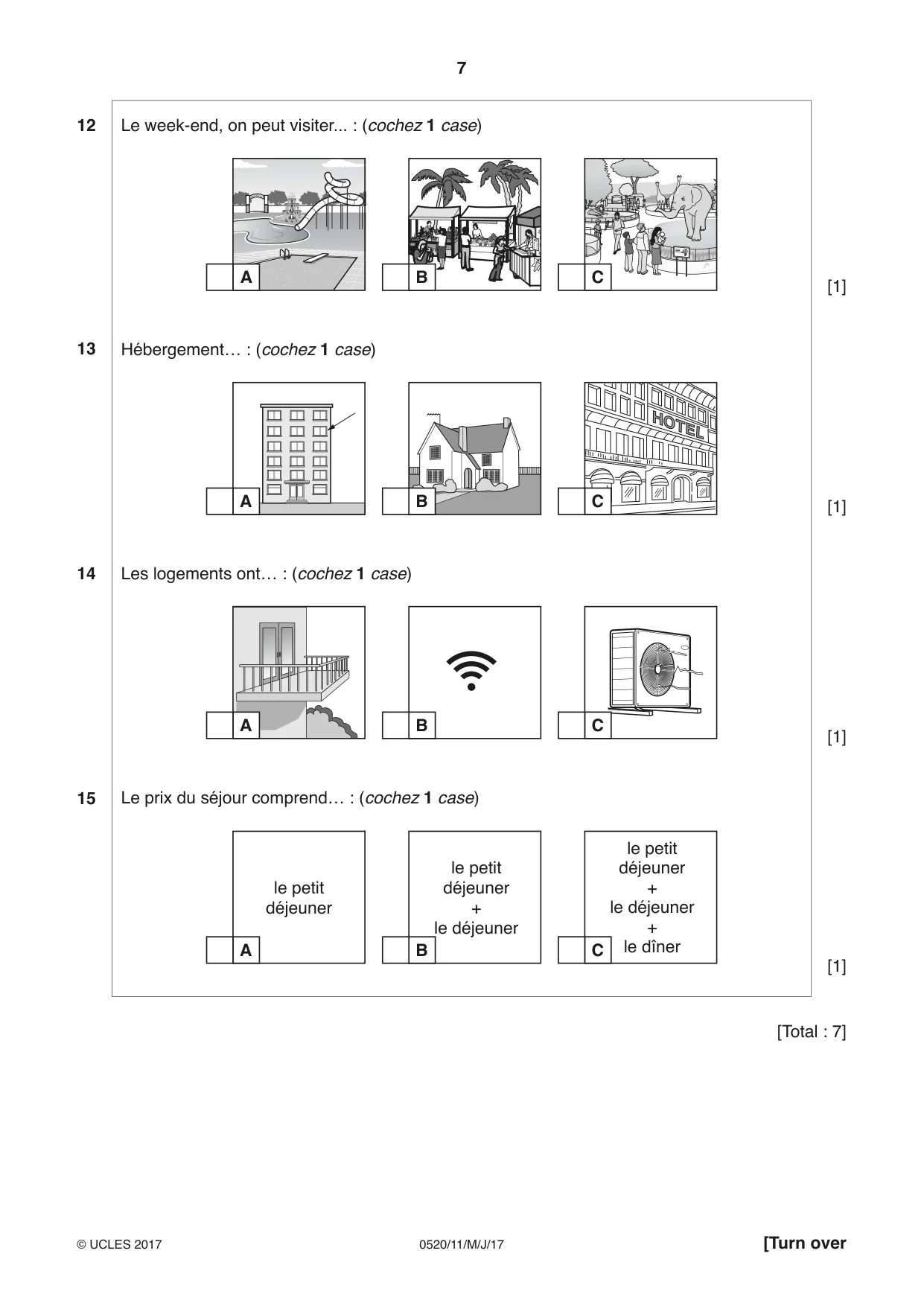 Cambridge IGCSE French - Foreign Language 0520 2017 May/June Paper 1 · Variant 1 question paper, page 7 of 12