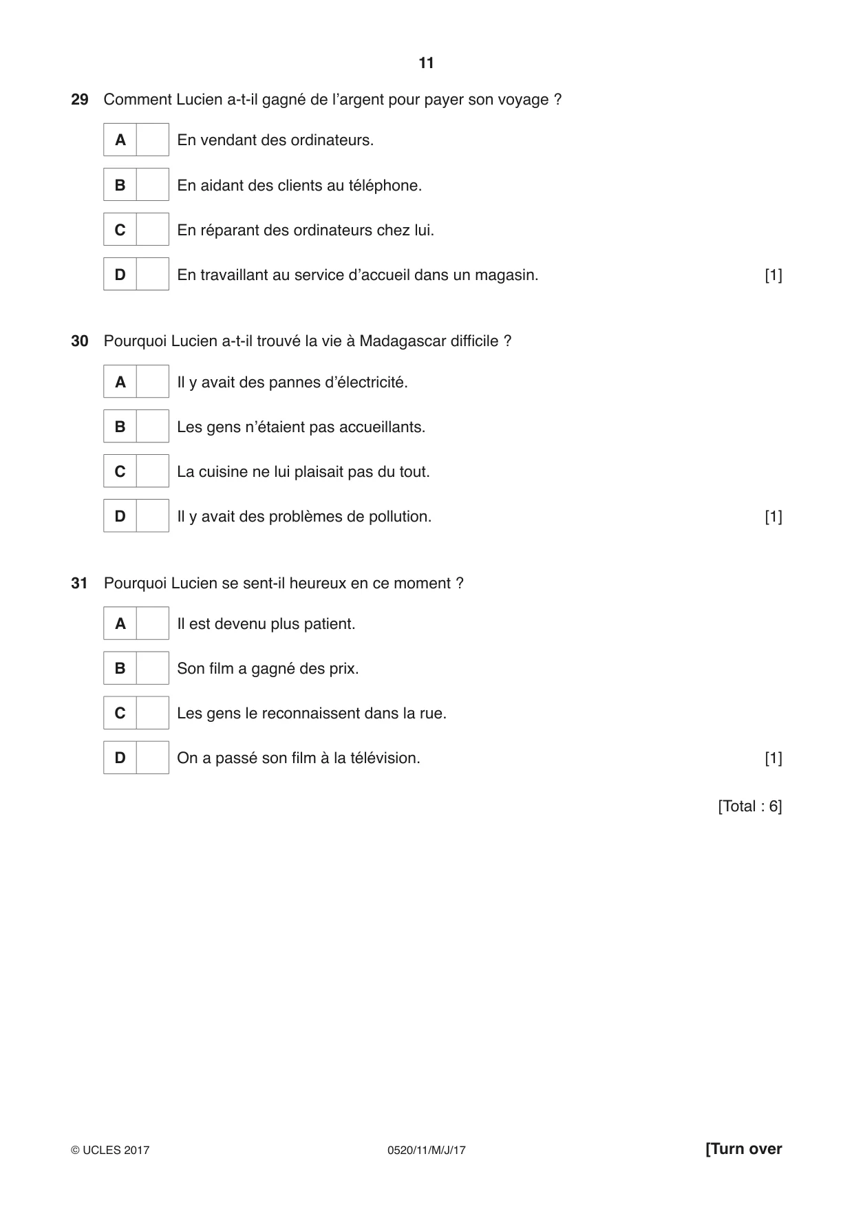 Cambridge IGCSE French - Foreign Language 0520 2017 May/June Paper 1 · Variant 1 question paper, page 11 of 12