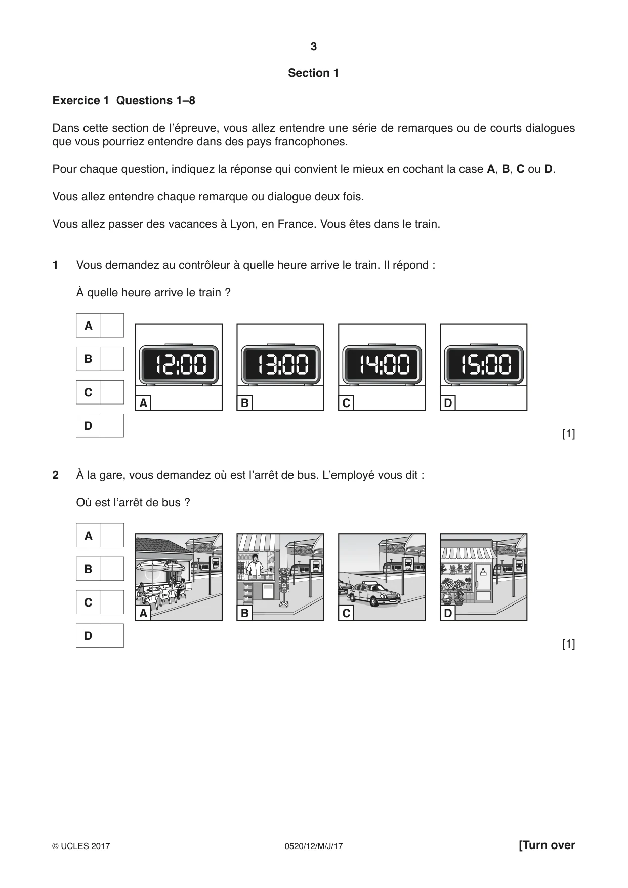 Cambridge IGCSE French - Foreign Language 0520 2017 May/June Paper 1 · Variant 2 question paper, page 3 of 12