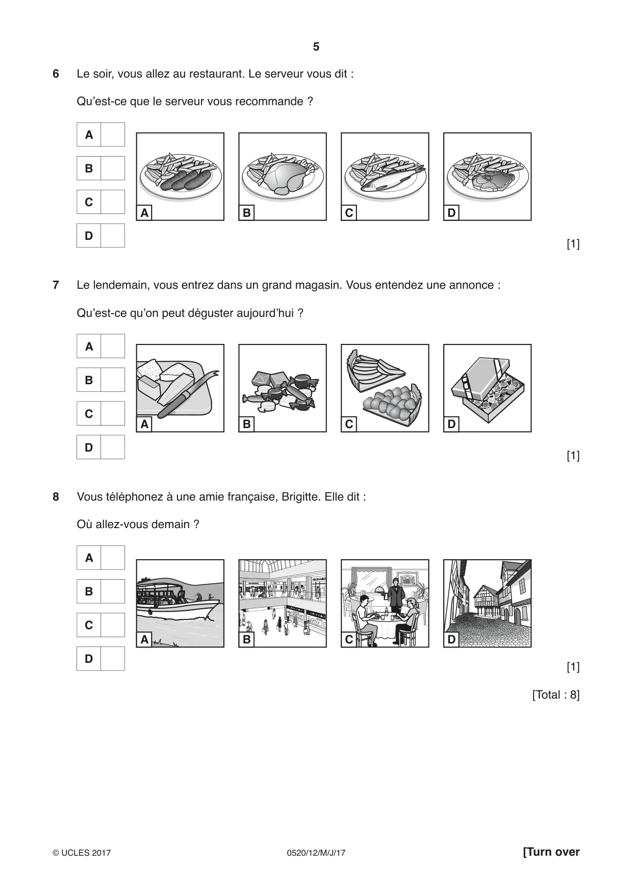 Cambridge IGCSE French - Foreign Language 0520 2017 May/June Paper 1 · Variant 2 question paper, page 5 of 12
