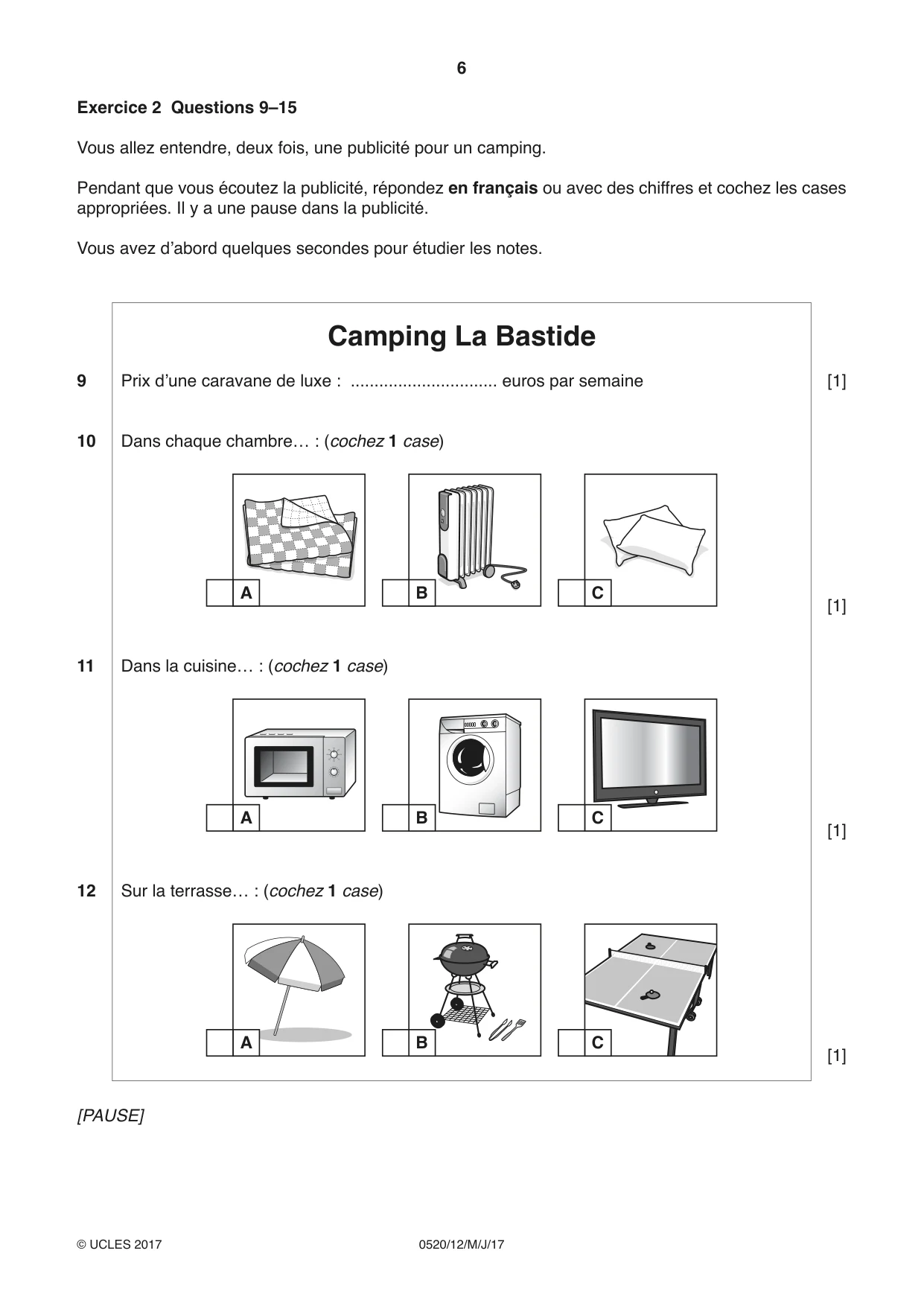 Cambridge IGCSE French - Foreign Language 0520 2017 May/June Paper 1 · Variant 2 question paper, page 6 of 12