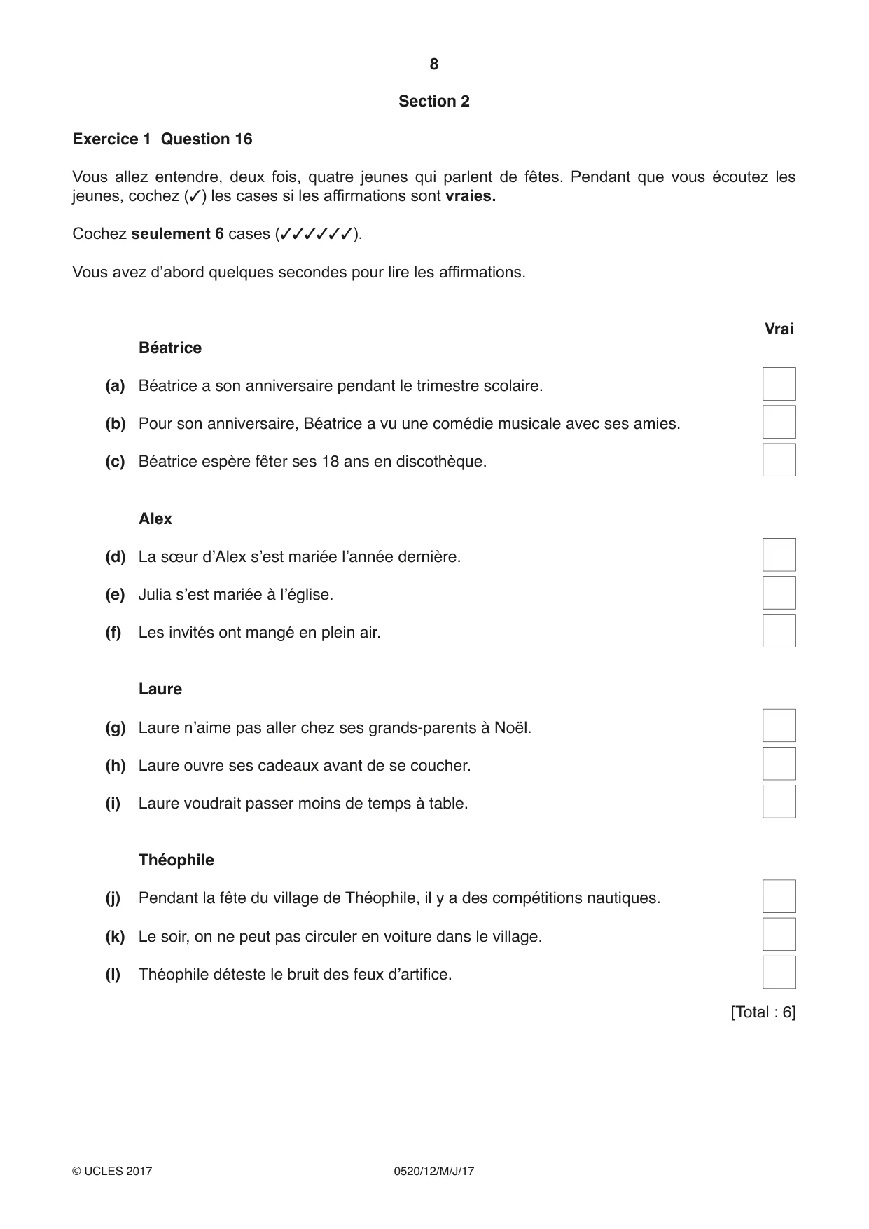 Cambridge IGCSE French - Foreign Language 0520 2017 May/June Paper 1 · Variant 2 question paper, page 8 of 12