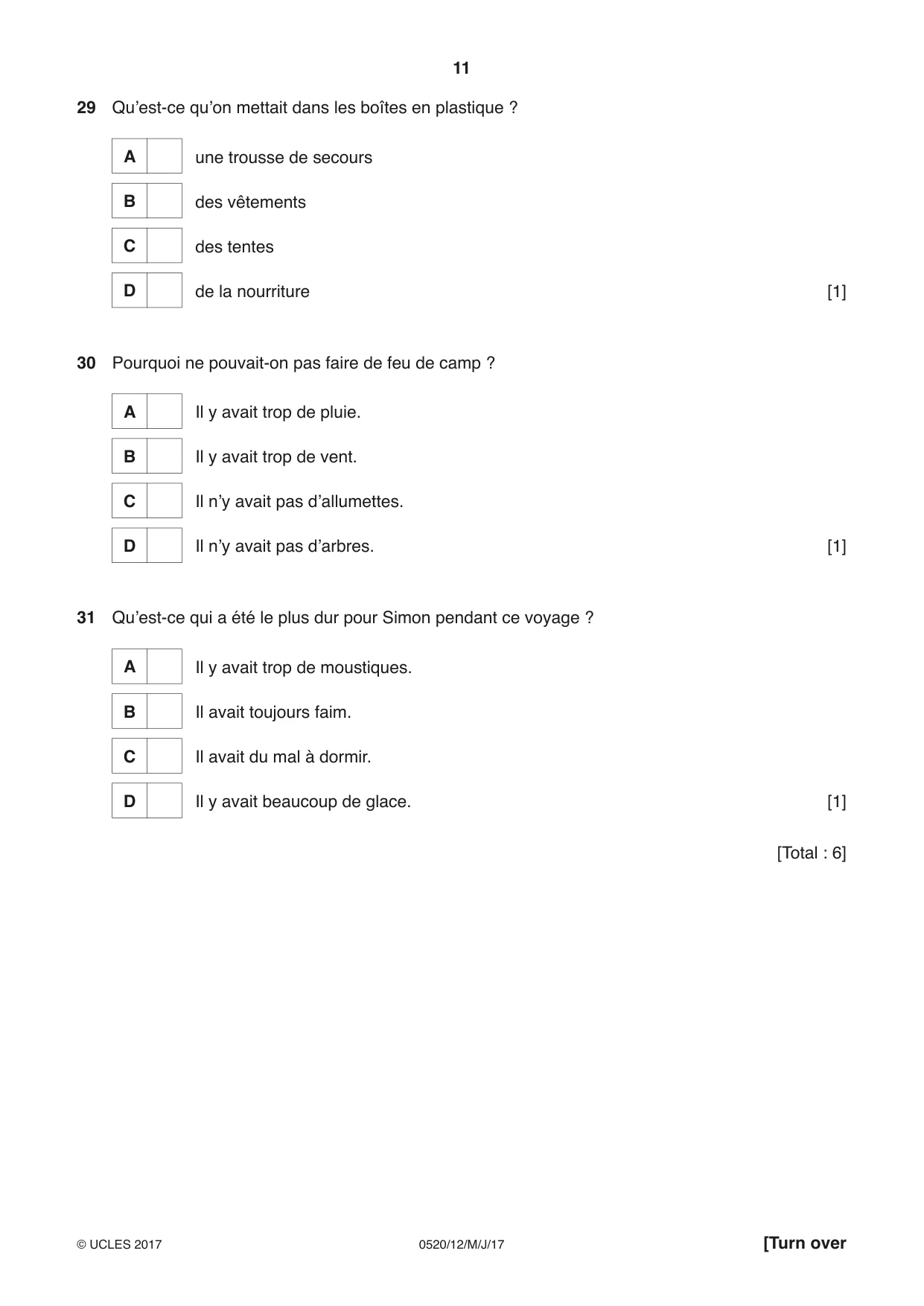Cambridge IGCSE French - Foreign Language 0520 2017 May/June Paper 1 · Variant 2 question paper, page 11 of 12