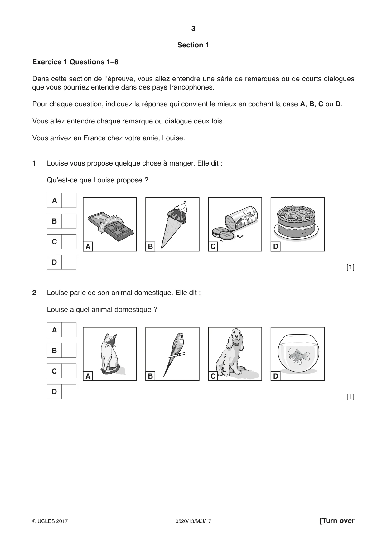 Cambridge IGCSE French - Foreign Language 0520 2017 May/June Paper 1 · Variant 3 question paper, page 3 of 12