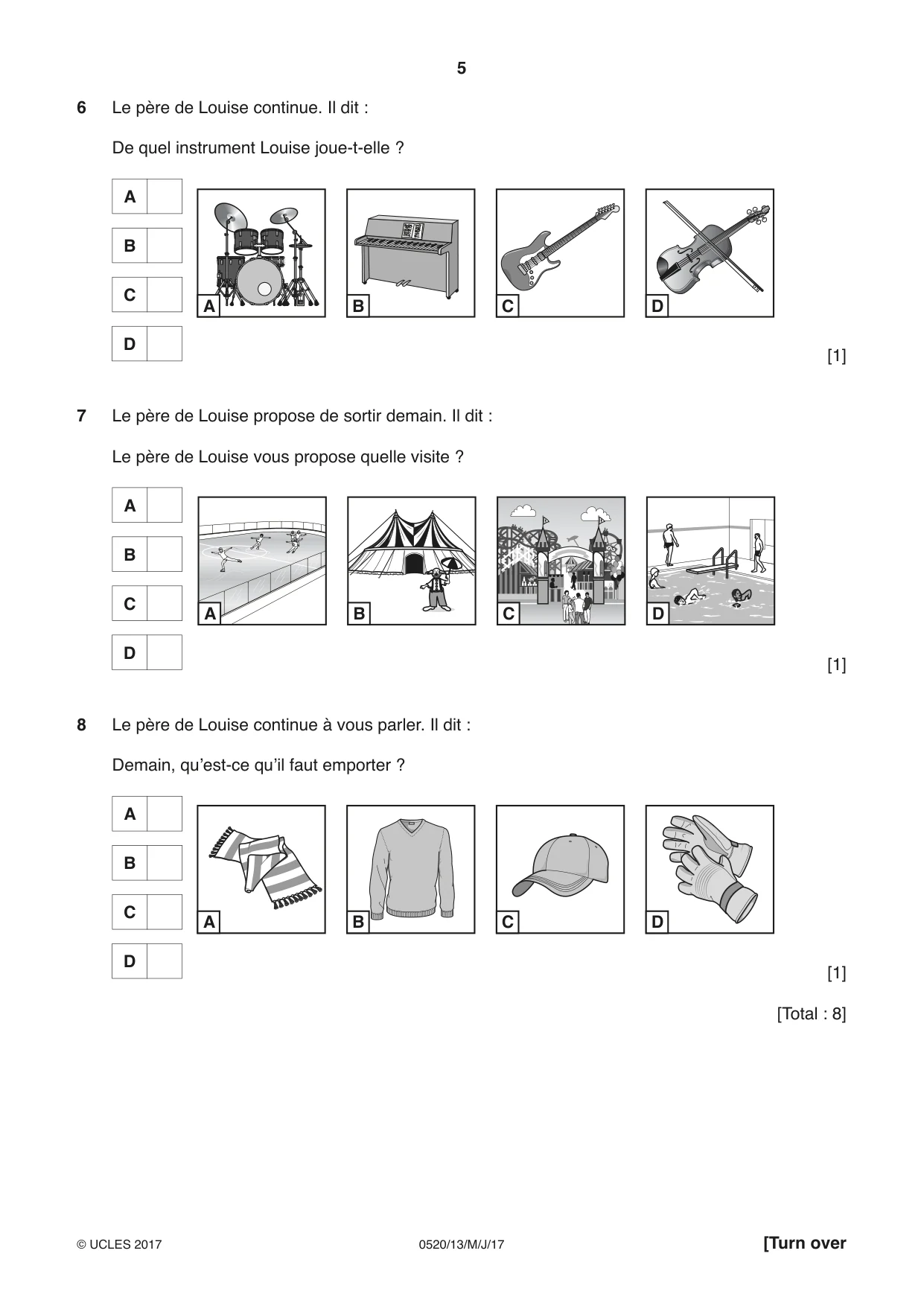 Cambridge IGCSE French - Foreign Language 0520 2017 May/June Paper 1 · Variant 3 question paper, page 5 of 12