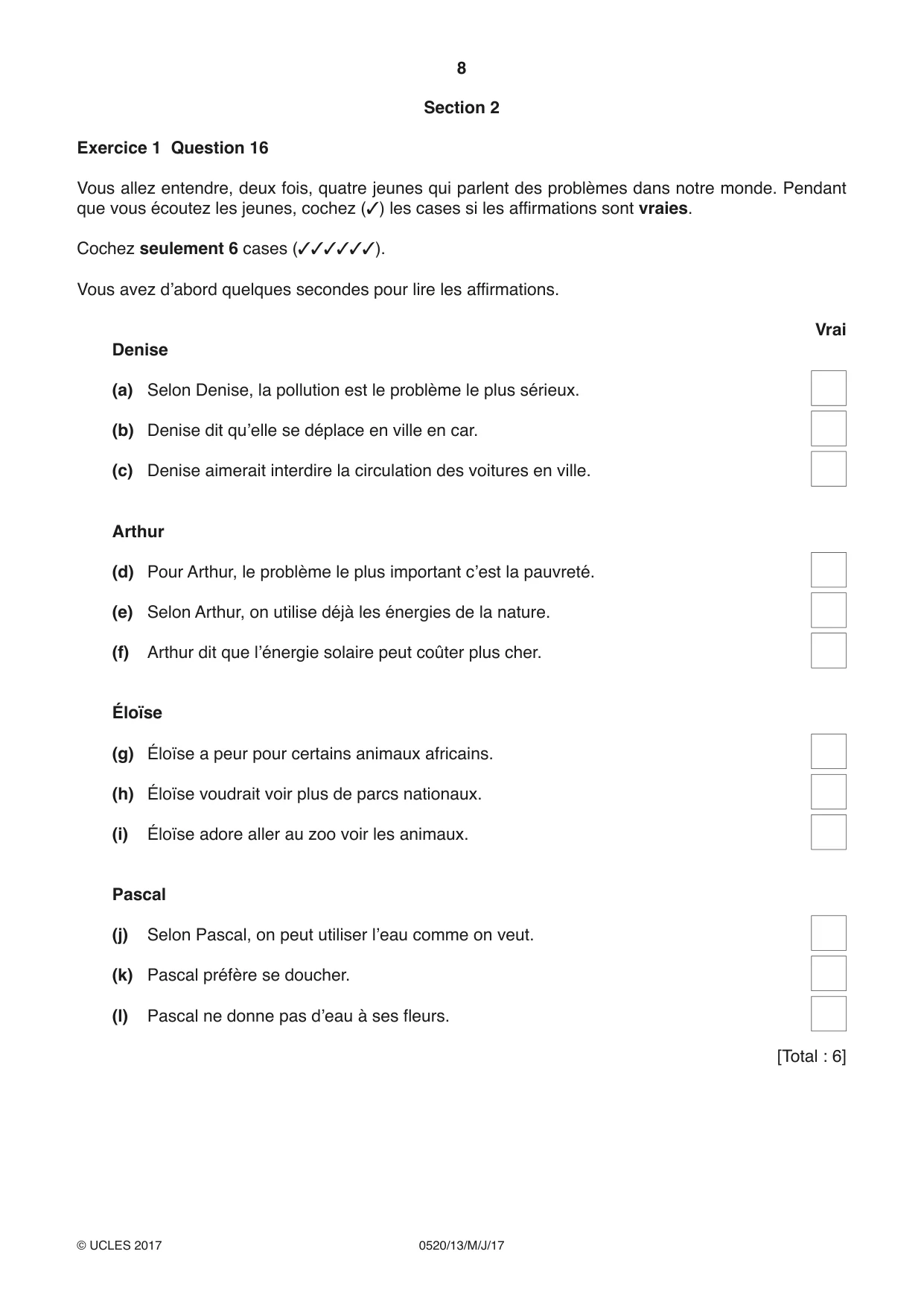 Cambridge IGCSE French - Foreign Language 0520 2017 May/June Paper 1 · Variant 3 question paper, page 8 of 12