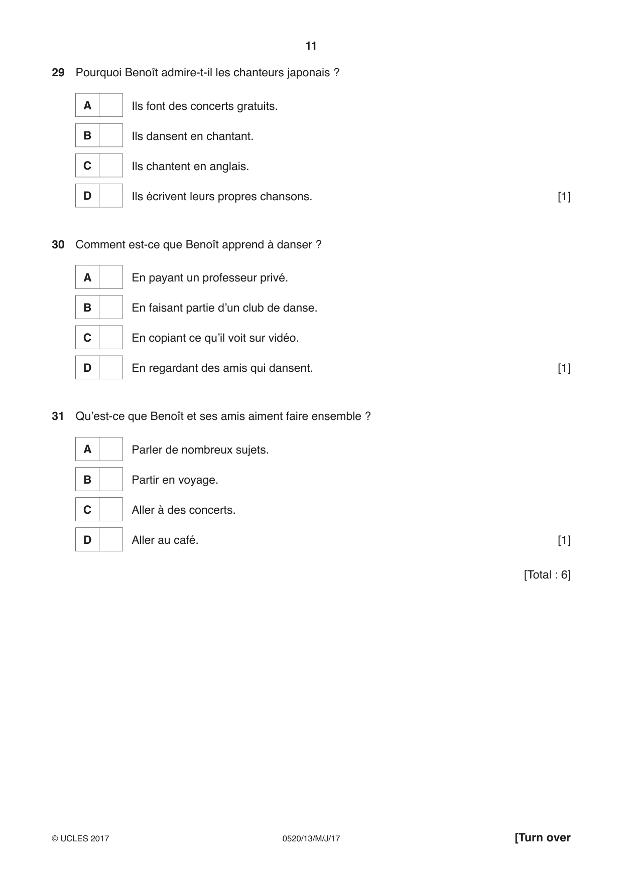 Cambridge IGCSE French - Foreign Language 0520 2017 May/June Paper 1 · Variant 3 question paper, page 11 of 12