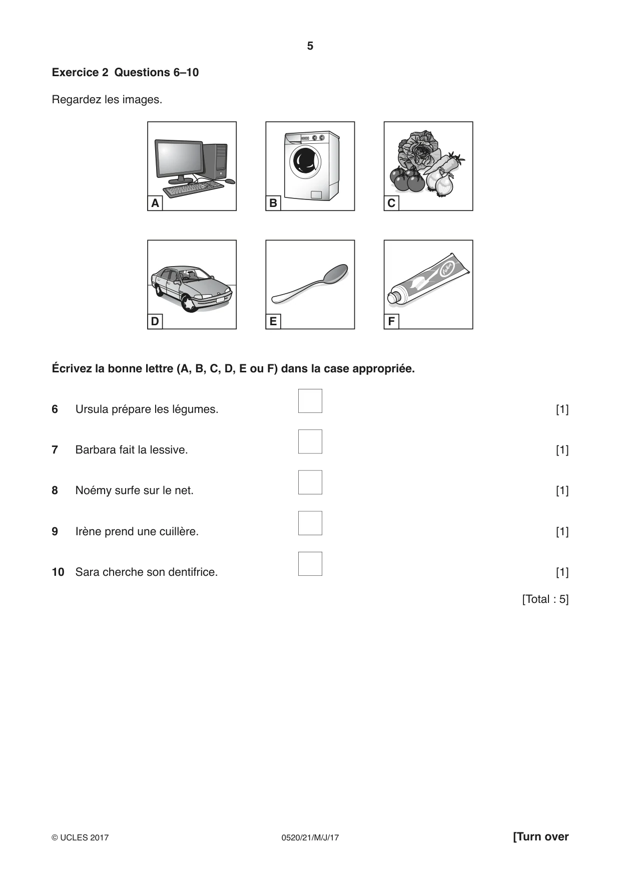 Cambridge IGCSE French - Foreign Language 0520 2017 May/June Paper 2 · Variant 1 question paper, page 5 of 16