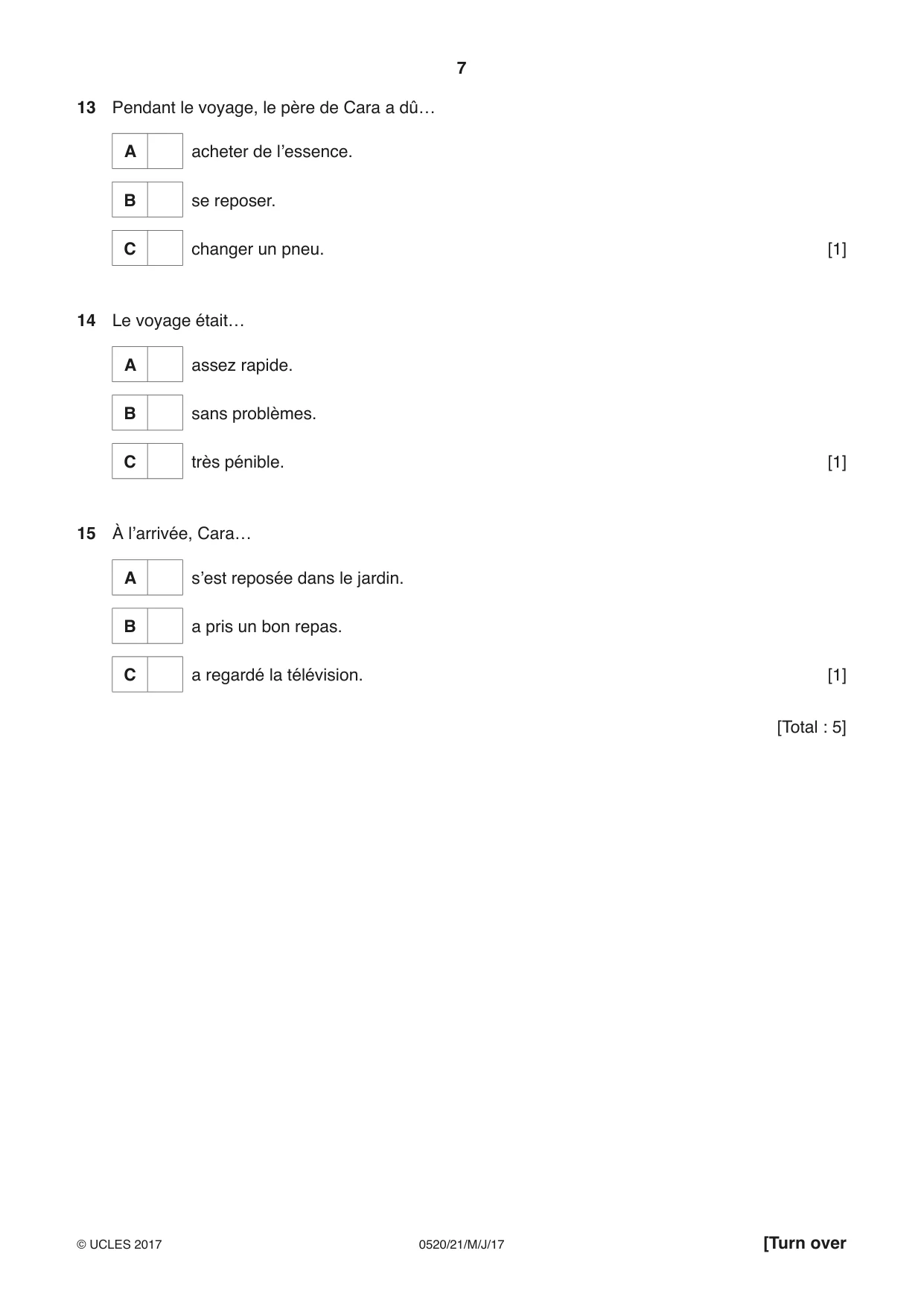 Cambridge IGCSE French - Foreign Language 0520 2017 May/June Paper 2 · Variant 1 question paper, page 7 of 16