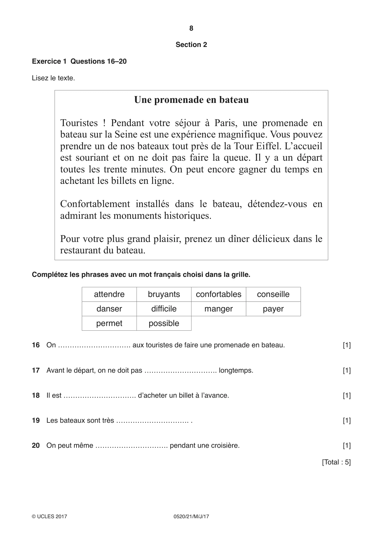 Cambridge IGCSE French - Foreign Language 0520 2017 May/June Paper 2 · Variant 1 question paper, page 8 of 16