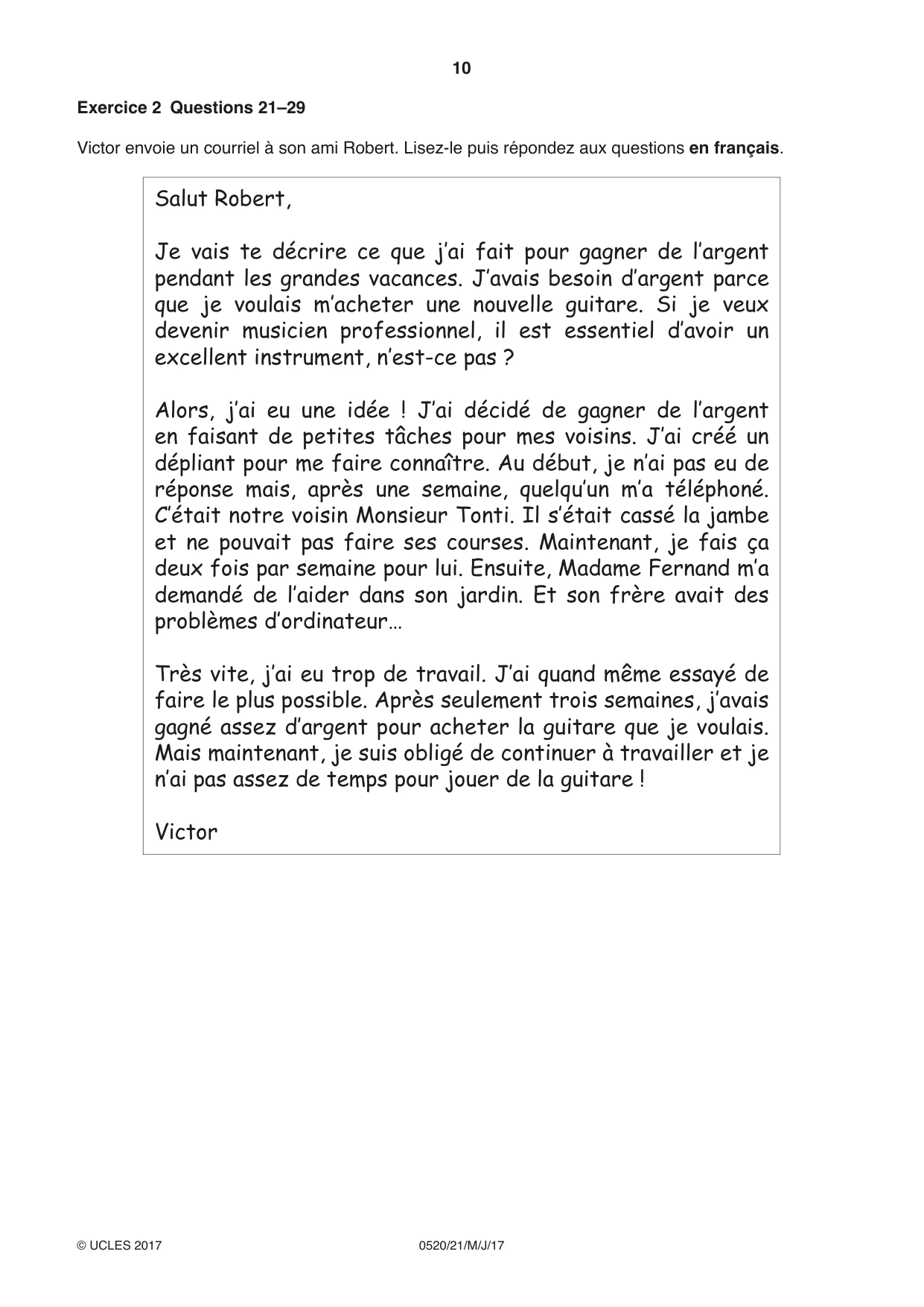 Cambridge IGCSE French - Foreign Language 0520 2017 May/June Paper 2 · Variant 1 question paper, page 10 of 16