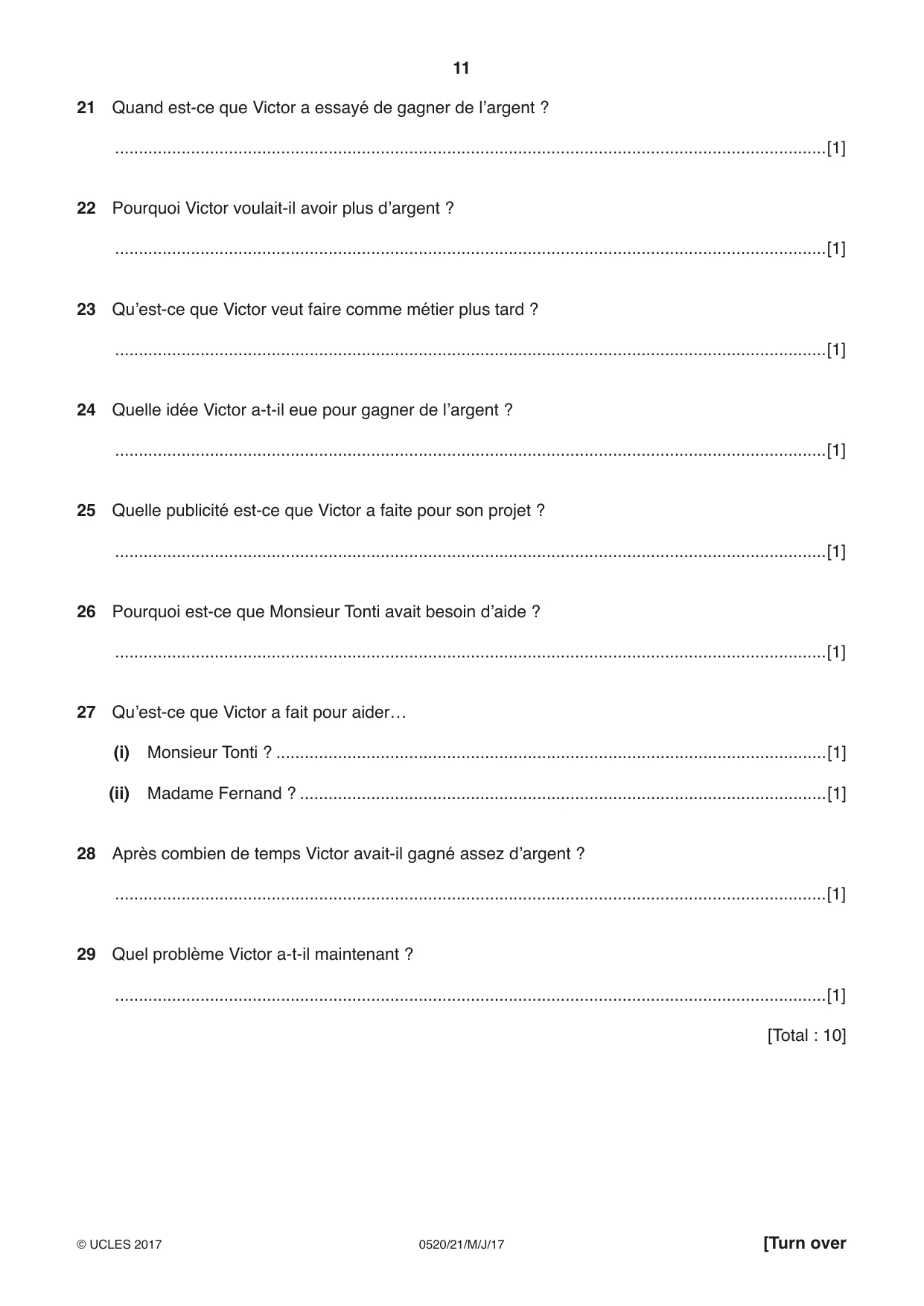 Cambridge IGCSE French - Foreign Language 0520 2017 May/June Paper 2 · Variant 1 question paper, page 11 of 16
