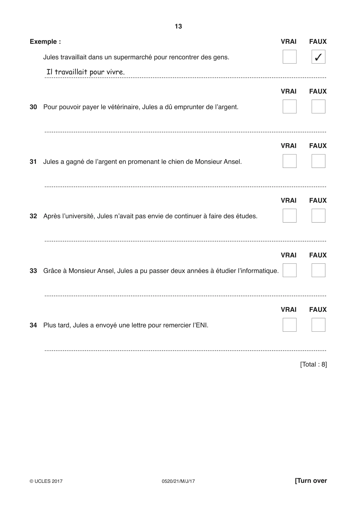Cambridge IGCSE French - Foreign Language 0520 2017 May/June Paper 2 · Variant 1 question paper, page 13 of 16