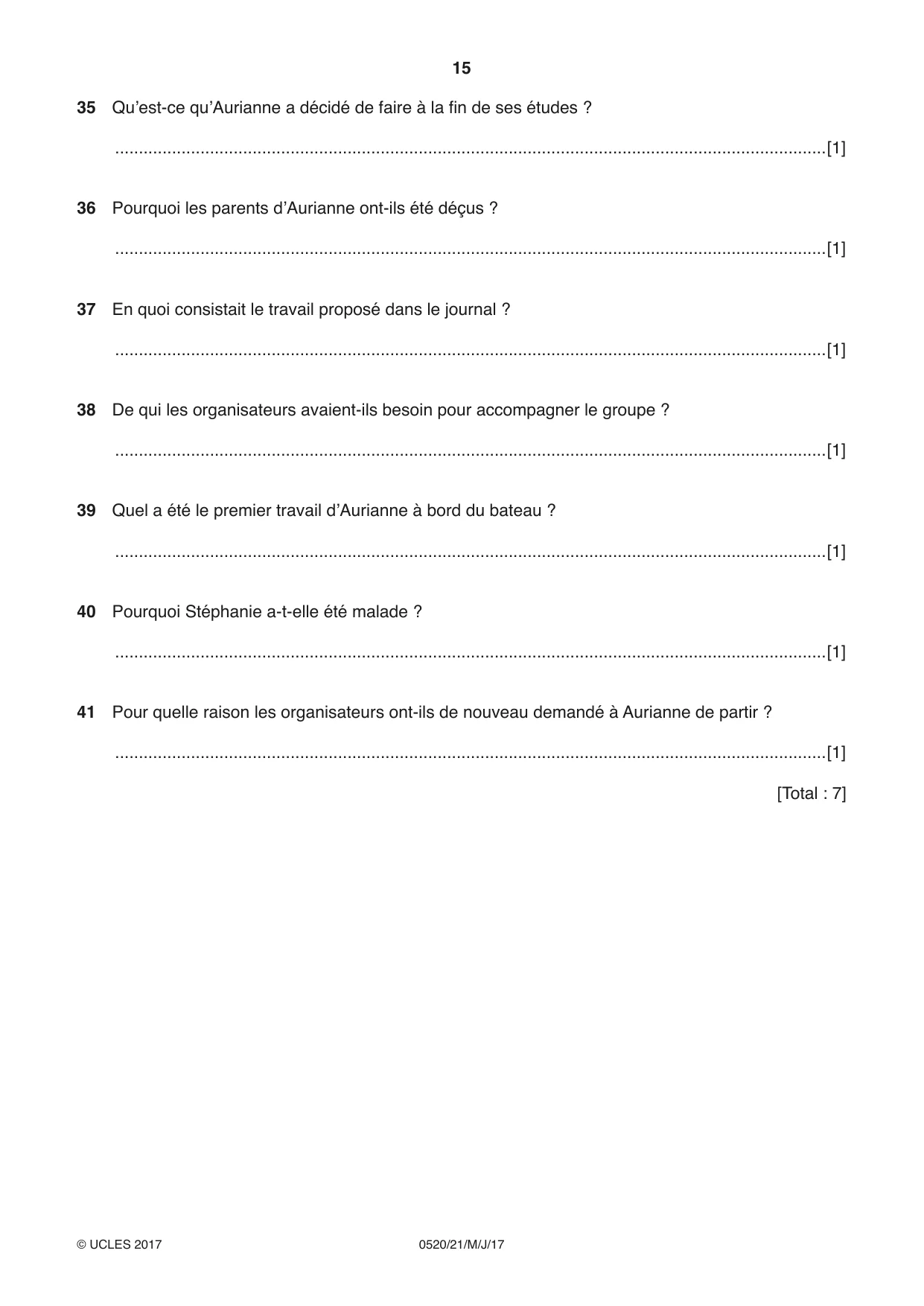 Cambridge IGCSE French - Foreign Language 0520 2017 May/June Paper 2 · Variant 1 question paper, page 15 of 16