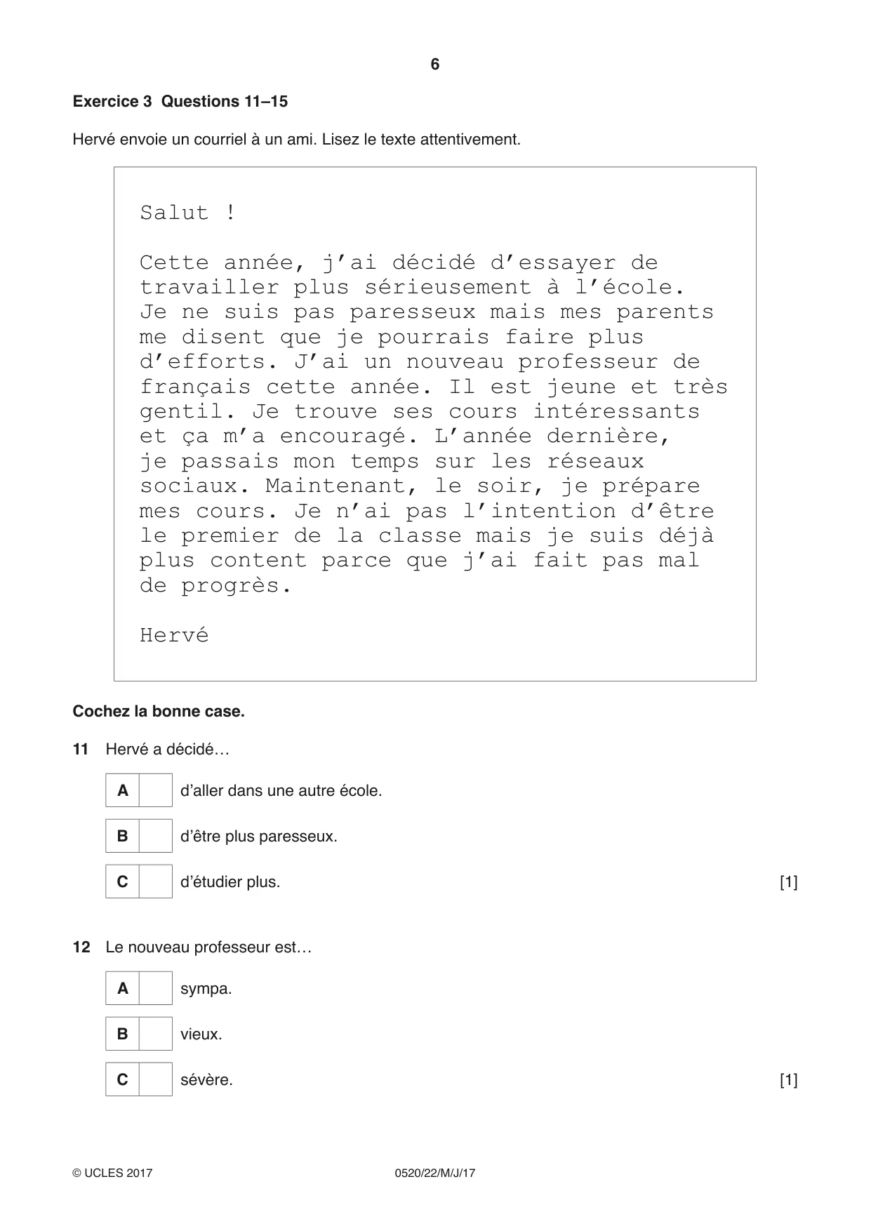 Cambridge IGCSE French - Foreign Language 0520 2017 May/June Paper 2 · Variant 2 question paper, page 6 of 16