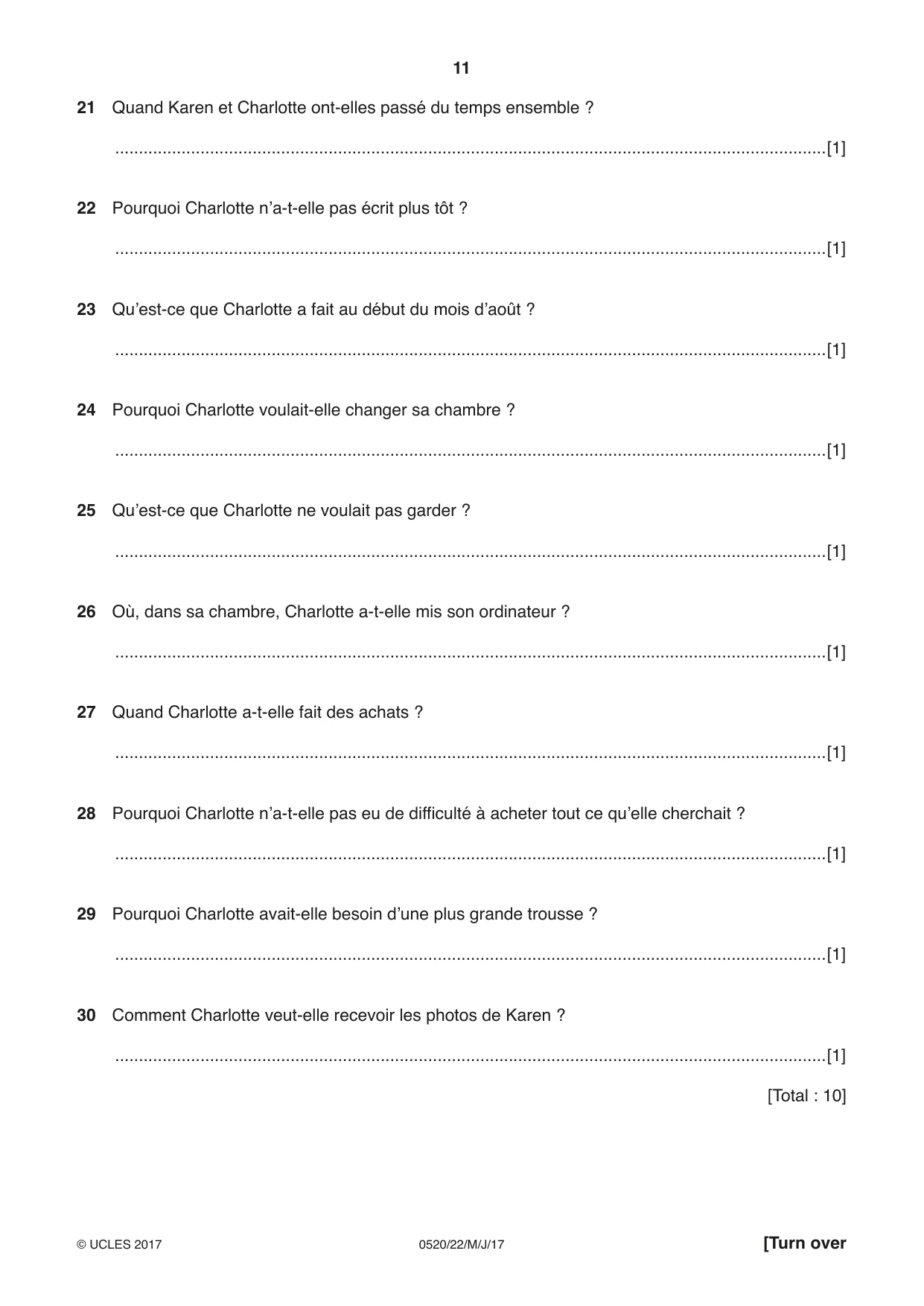Cambridge IGCSE French - Foreign Language 0520 2017 May/June Paper 2 · Variant 2 question paper, page 11 of 16