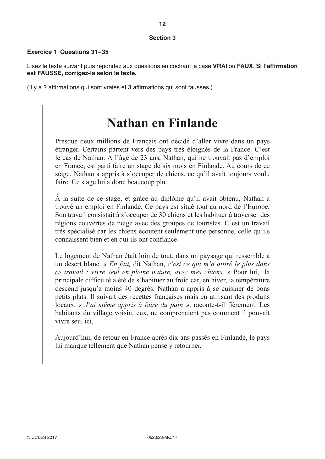 Cambridge IGCSE French - Foreign Language 0520 2017 May/June Paper 2 · Variant 2 question paper, page 12 of 16