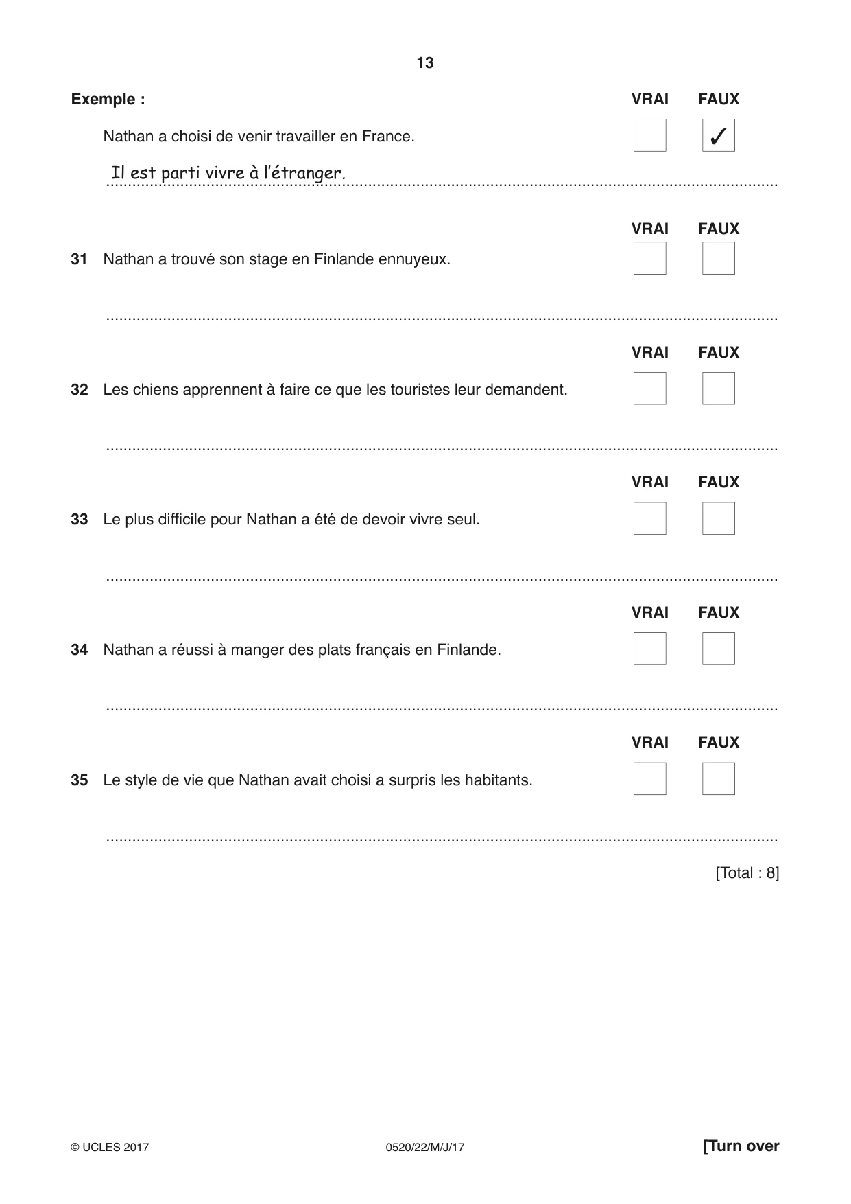 Cambridge IGCSE French - Foreign Language 0520 2017 May/June Paper 2 · Variant 2 question paper, page 13 of 16