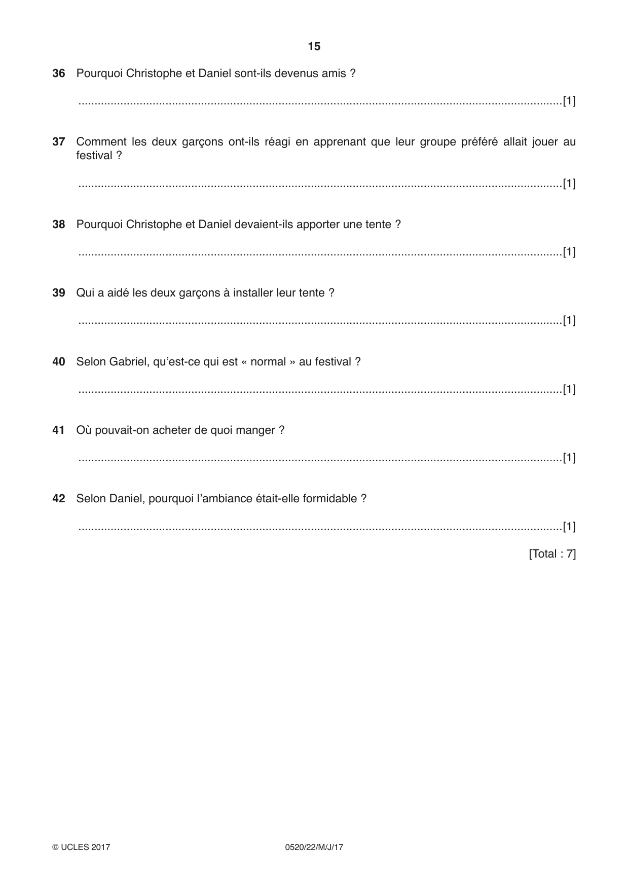 Cambridge IGCSE French - Foreign Language 0520 2017 May/June Paper 2 · Variant 2 question paper, page 15 of 16
