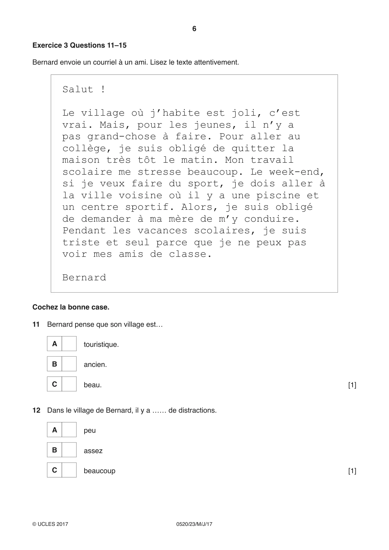Cambridge IGCSE French - Foreign Language 0520 2017 May/June Paper 2 · Variant 3 question paper, page 6 of 16