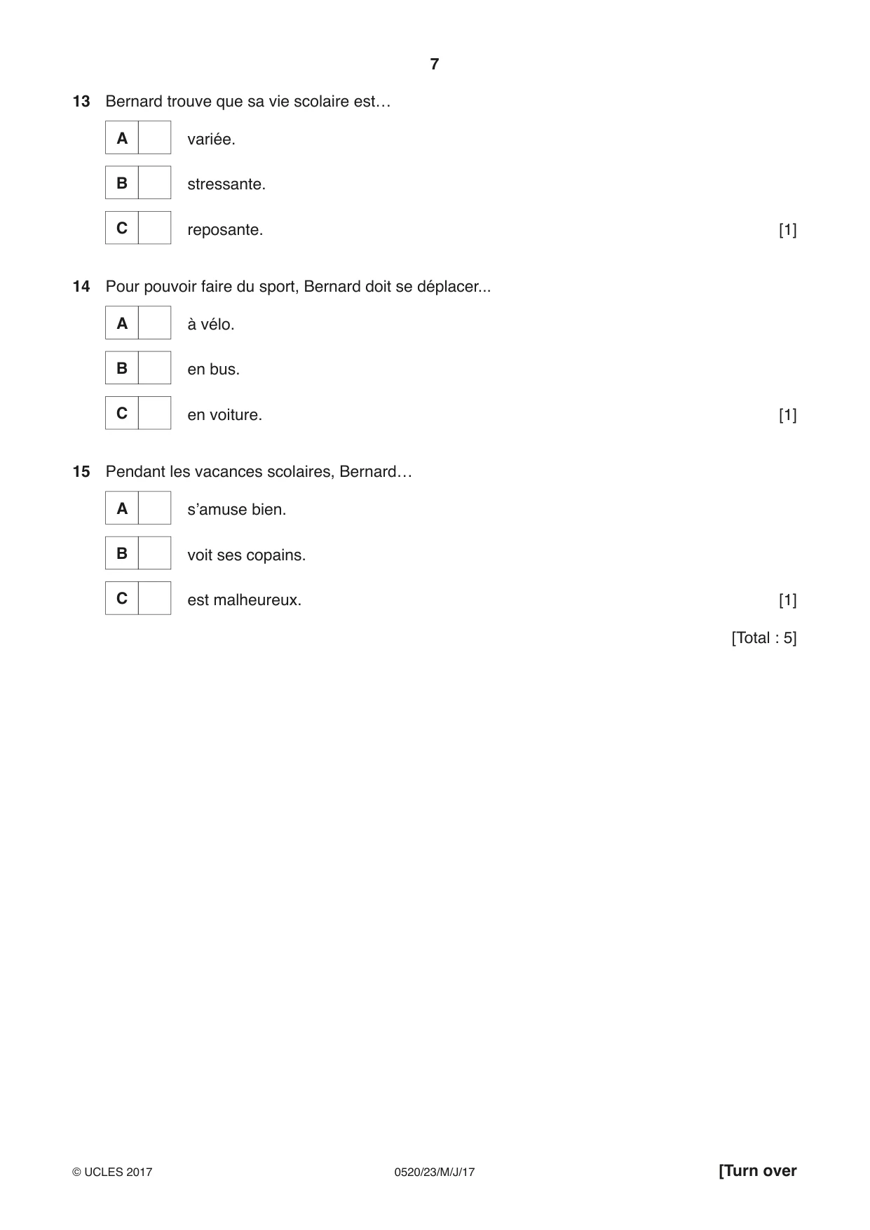 Cambridge IGCSE French - Foreign Language 0520 2017 May/June Paper 2 · Variant 3 question paper, page 7 of 16