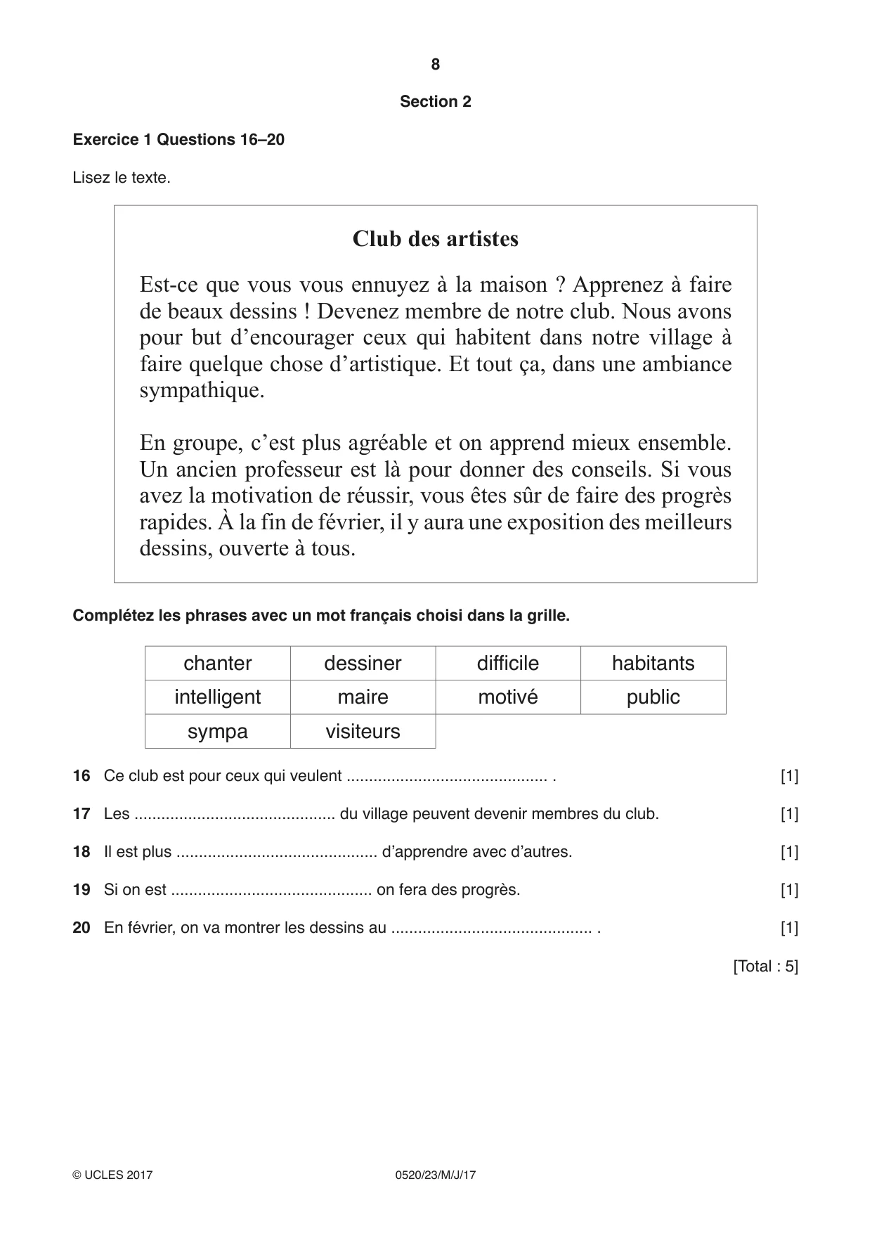 Cambridge IGCSE French - Foreign Language 0520 2017 May/June Paper 2 · Variant 3 question paper, page 8 of 16