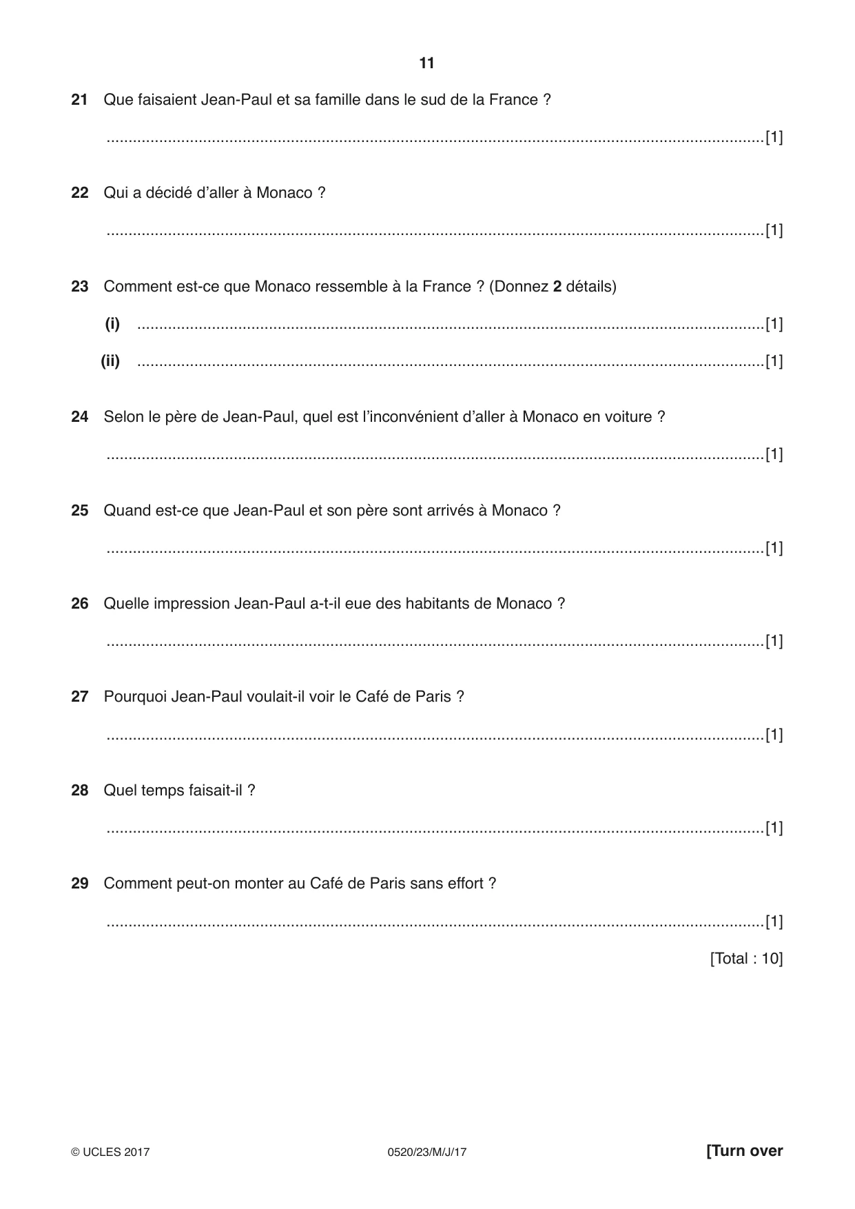 Cambridge IGCSE French - Foreign Language 0520 2017 May/June Paper 2 · Variant 3 question paper, page 11 of 16
