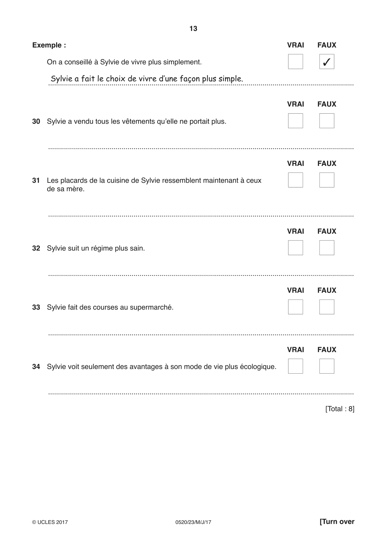 Cambridge IGCSE French - Foreign Language 0520 2017 May/June Paper 2 · Variant 3 question paper, page 13 of 16