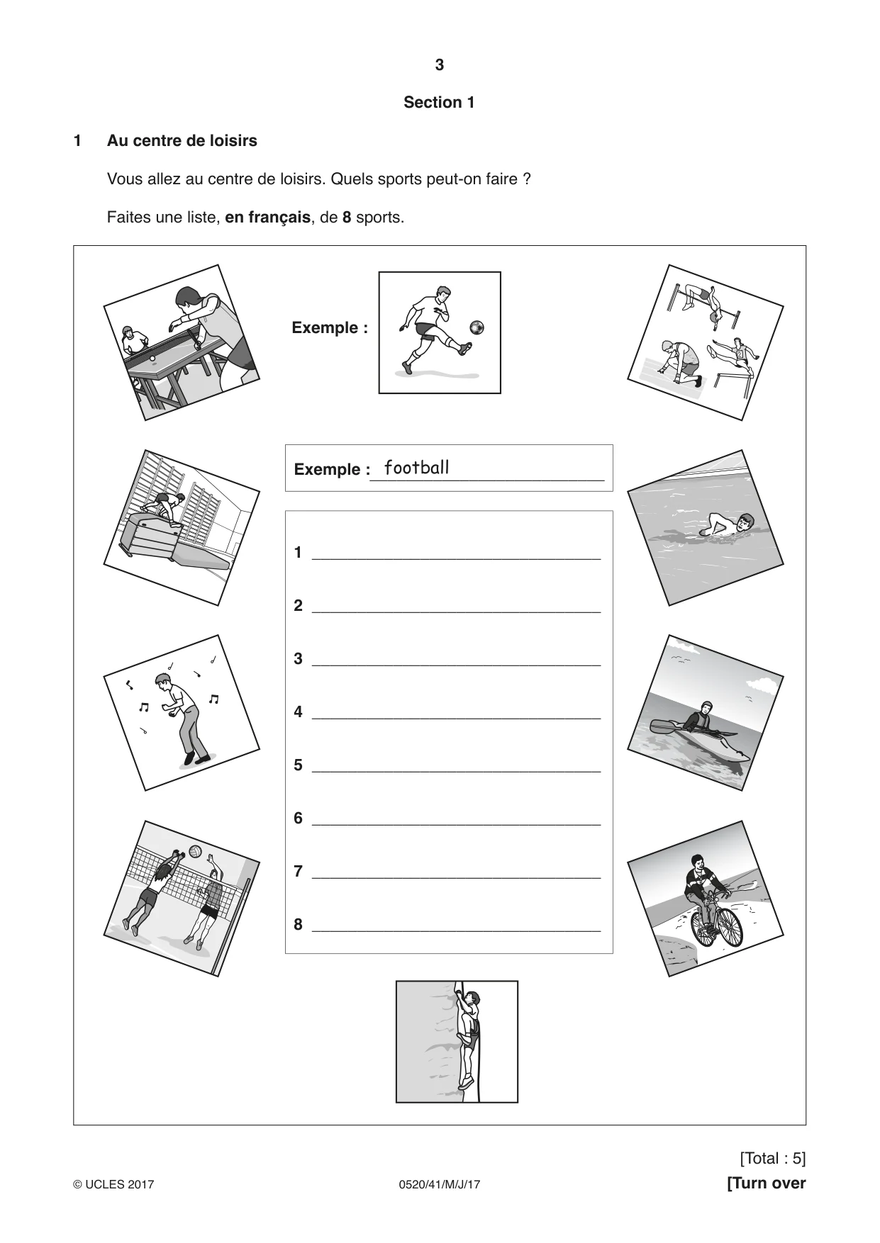 Cambridge IGCSE French - Foreign Language 0520 2017 May/June Paper 4 · Variant 1 question paper, page 3 of 8