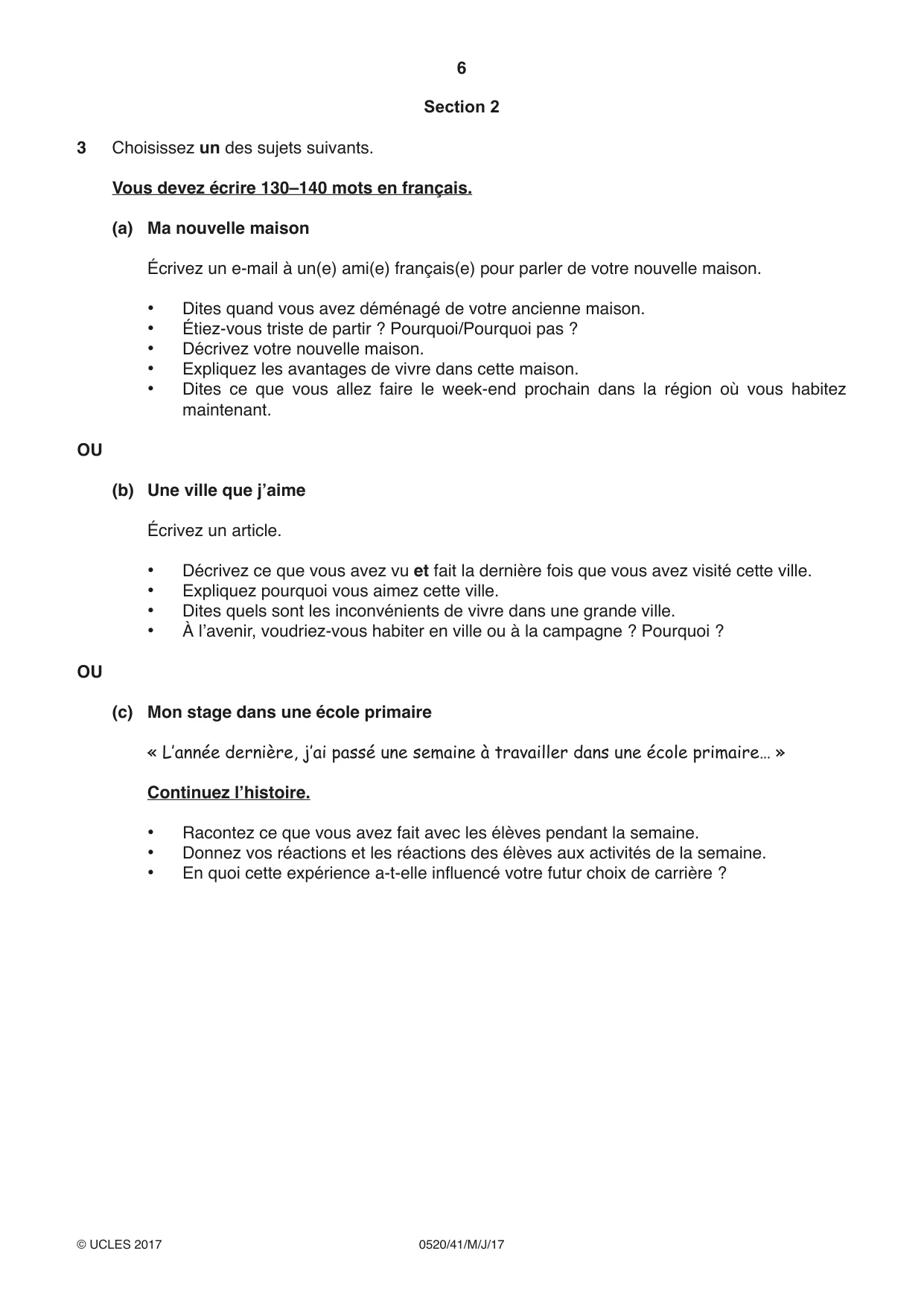 Cambridge IGCSE French - Foreign Language 0520 2017 May/June Paper 4 · Variant 1 question paper, page 6 of 8