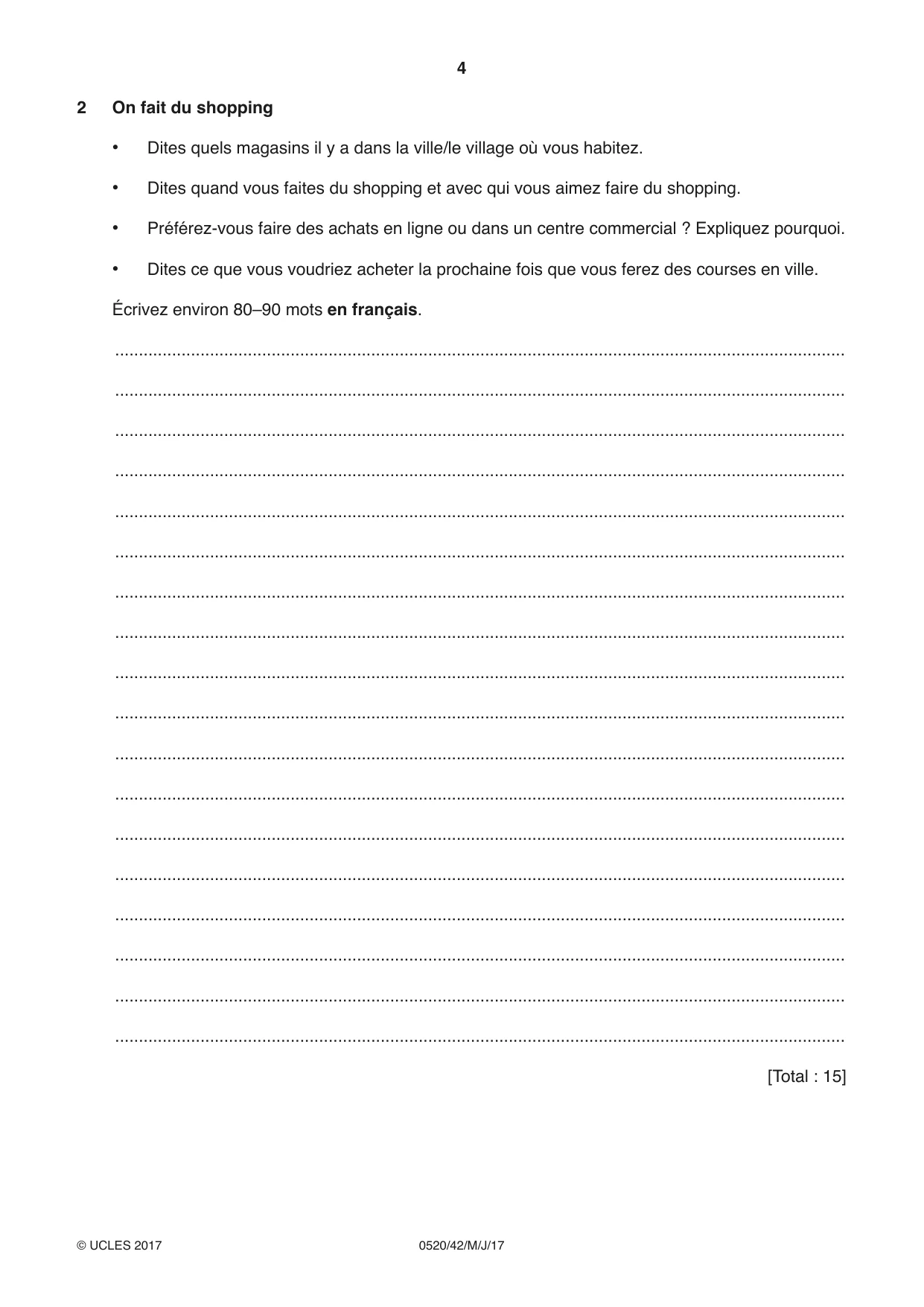 Cambridge IGCSE French - Foreign Language 0520 2017 May/June Paper 4 · Variant 2 question paper, page 4 of 8