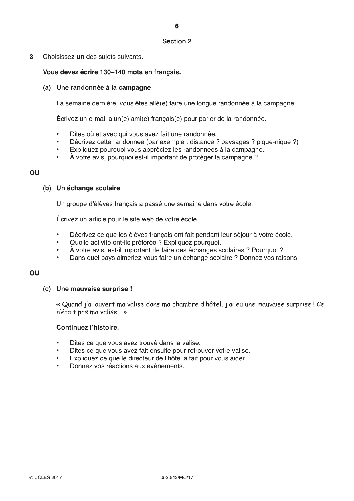 Cambridge IGCSE French - Foreign Language 0520 2017 May/June Paper 4 · Variant 2 question paper, page 6 of 8