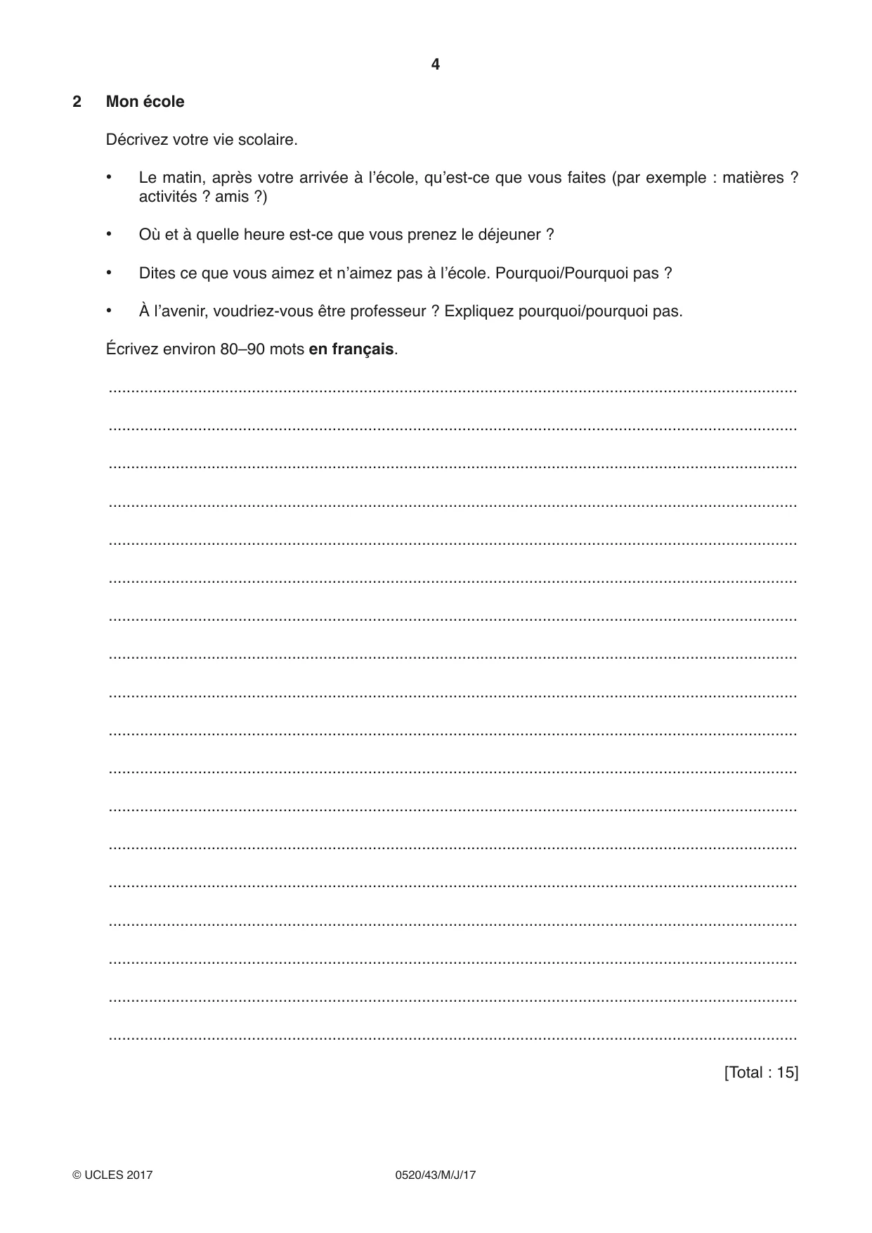 Cambridge IGCSE French - Foreign Language 0520 2017 May/June Paper 4 · Variant 3 question paper, page 4 of 8