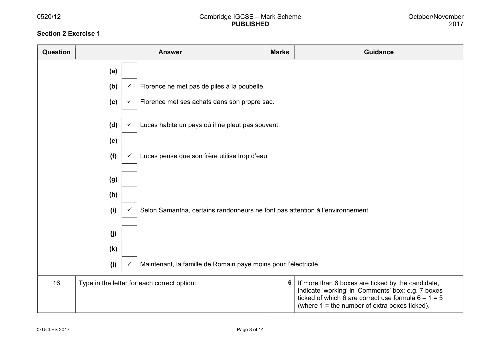 Mark scheme, page 8 of 14