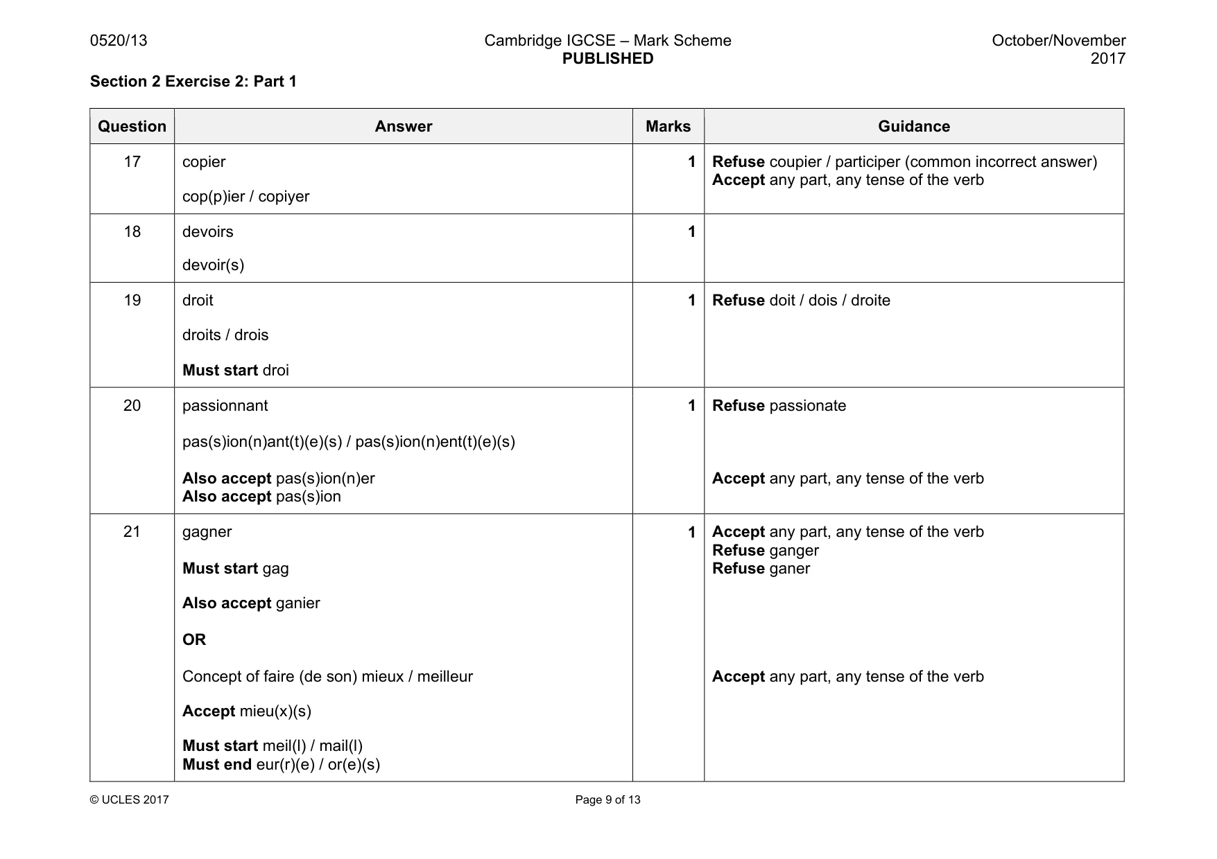 Mark scheme, page 9 of 13