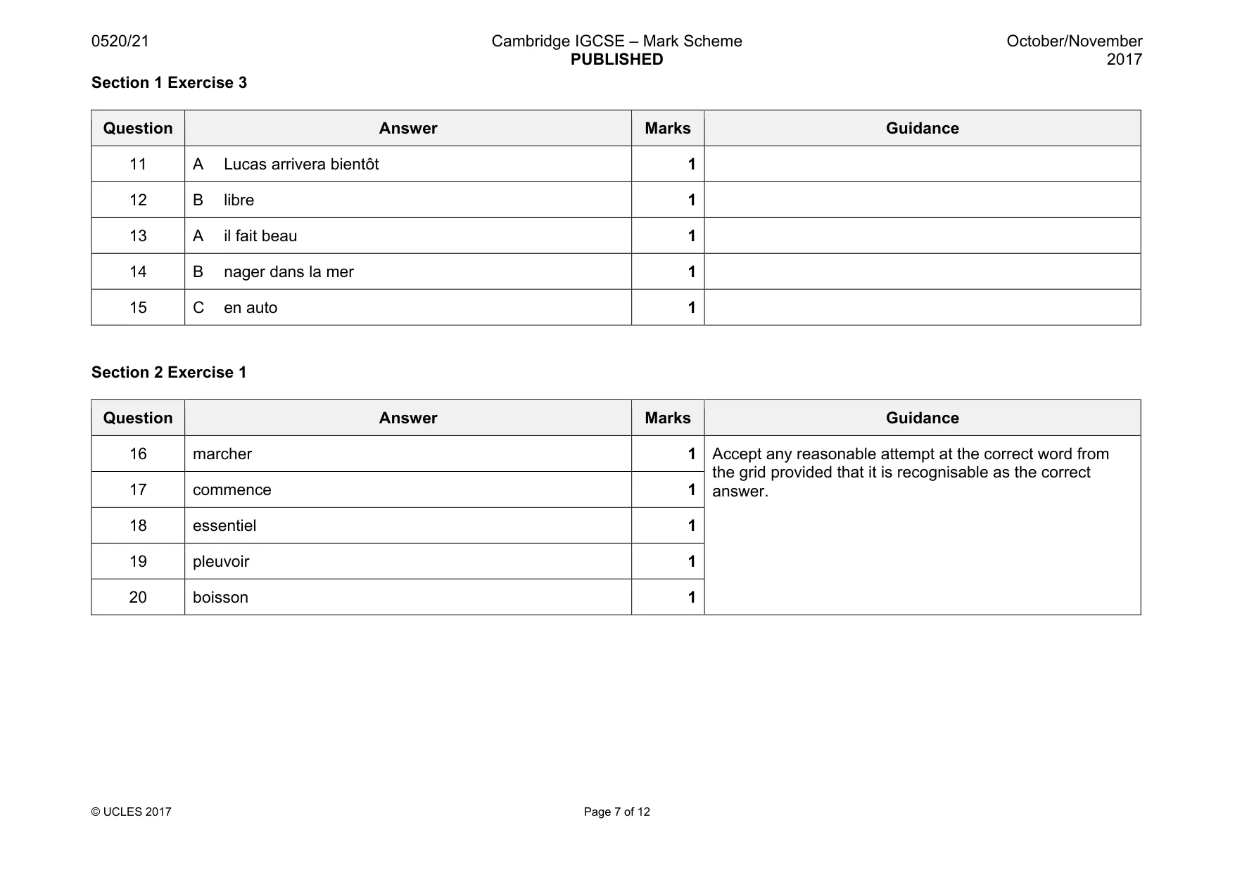 Mark scheme, page 7 of 12