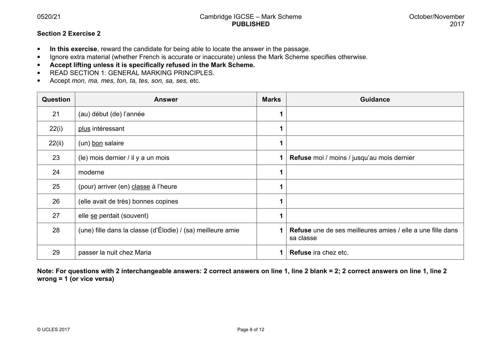 Mark scheme, page 8 of 12